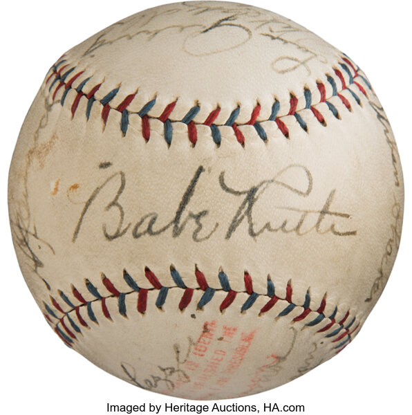 1927 New York Yankees Team Signed Baseball. Autographs