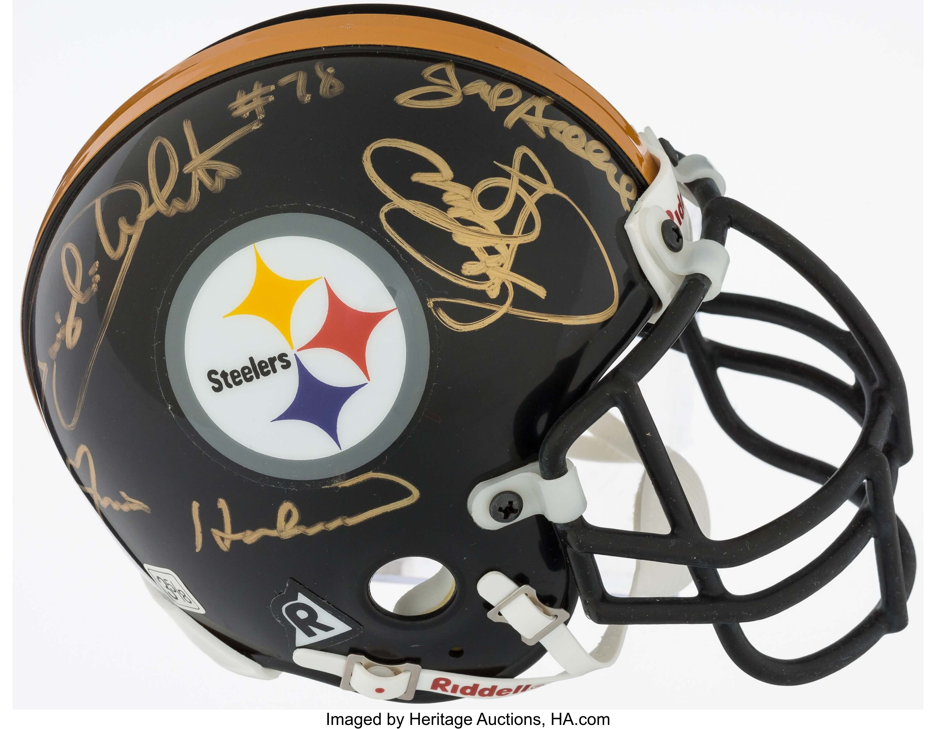 The Pittsburgh Steelers - Miniature Helmet Signed co-signed by: Joe Mean  Joe Greene, L. C. Greenwood, Ernie Holmes, Dwight White