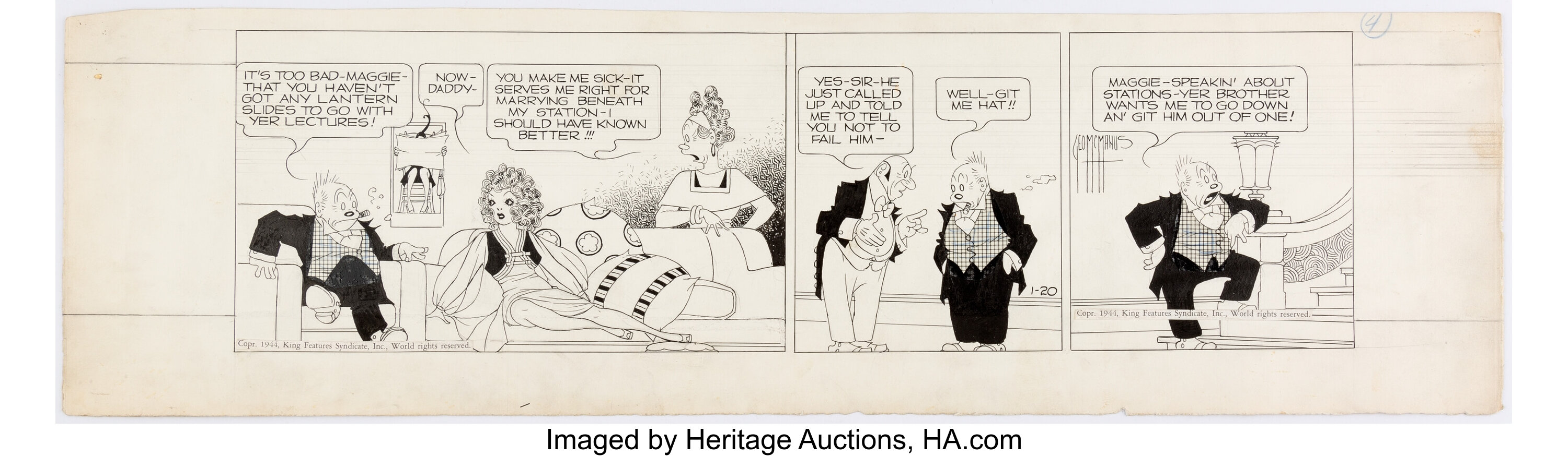 George McManus Bringing Up Father Daily Comic Strip Original Art | Lot ...