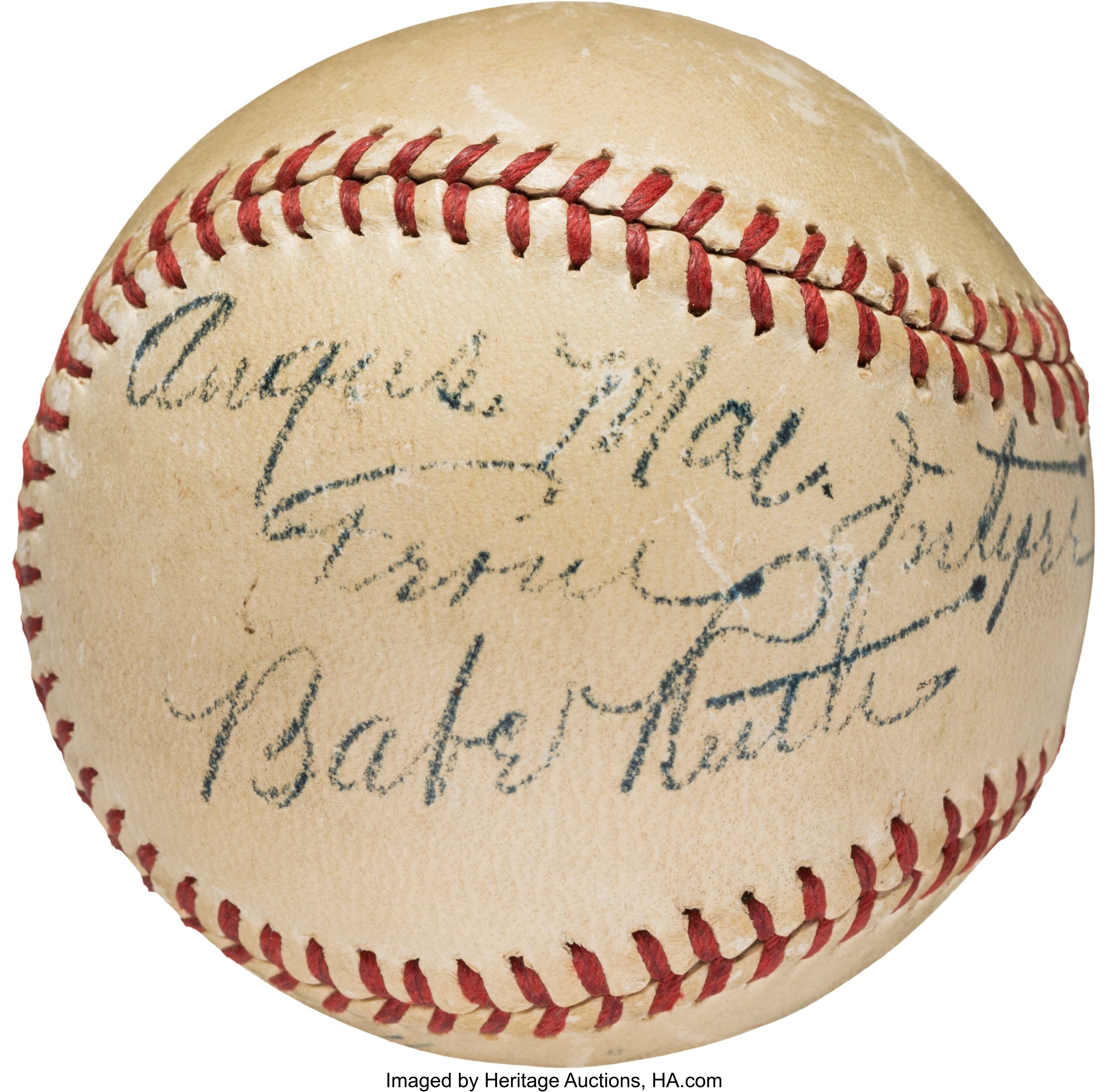 1920's Babe Ruth Single Signed Baseball..  Baseball Collectibles, Lot  #50001