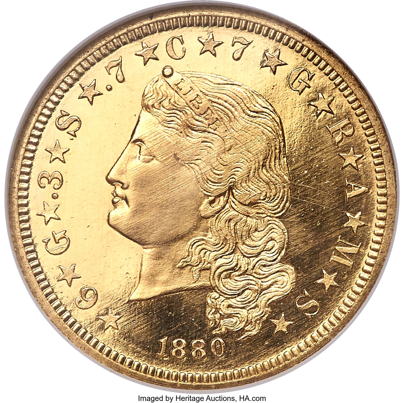 1879 P Stella Flowing Hair Gold Piece $4 American Mint State at