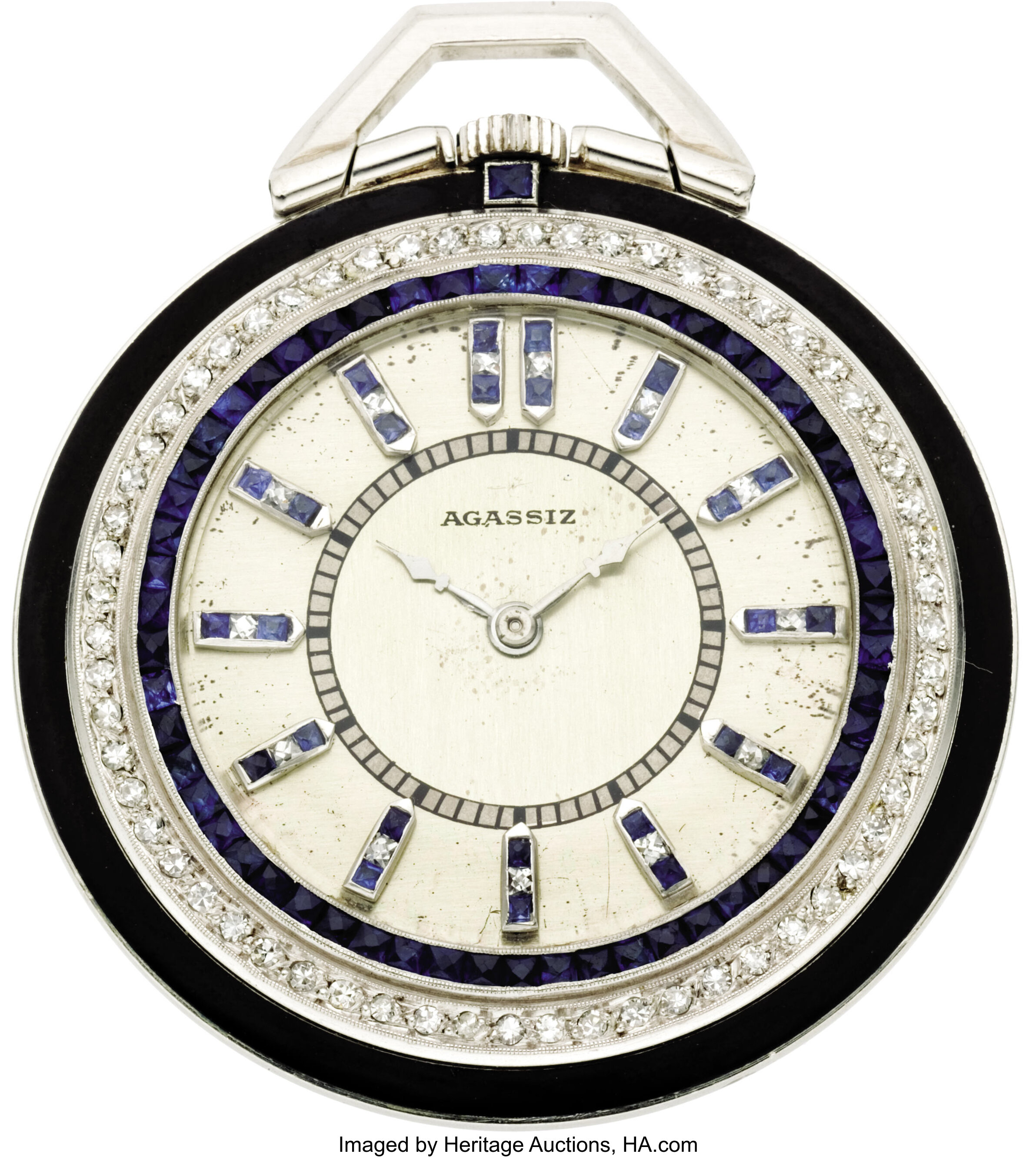 Agassiz Diamond, Sapphire, Enamel, Platinum Openface Pocket Watch ...