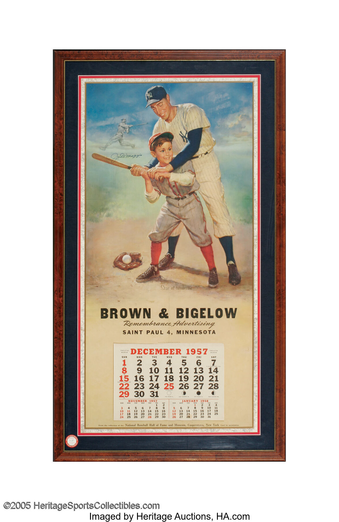 Tremendous 1957 Brown & Bigelow Calendar Signed by Joe DiMaggio Lot