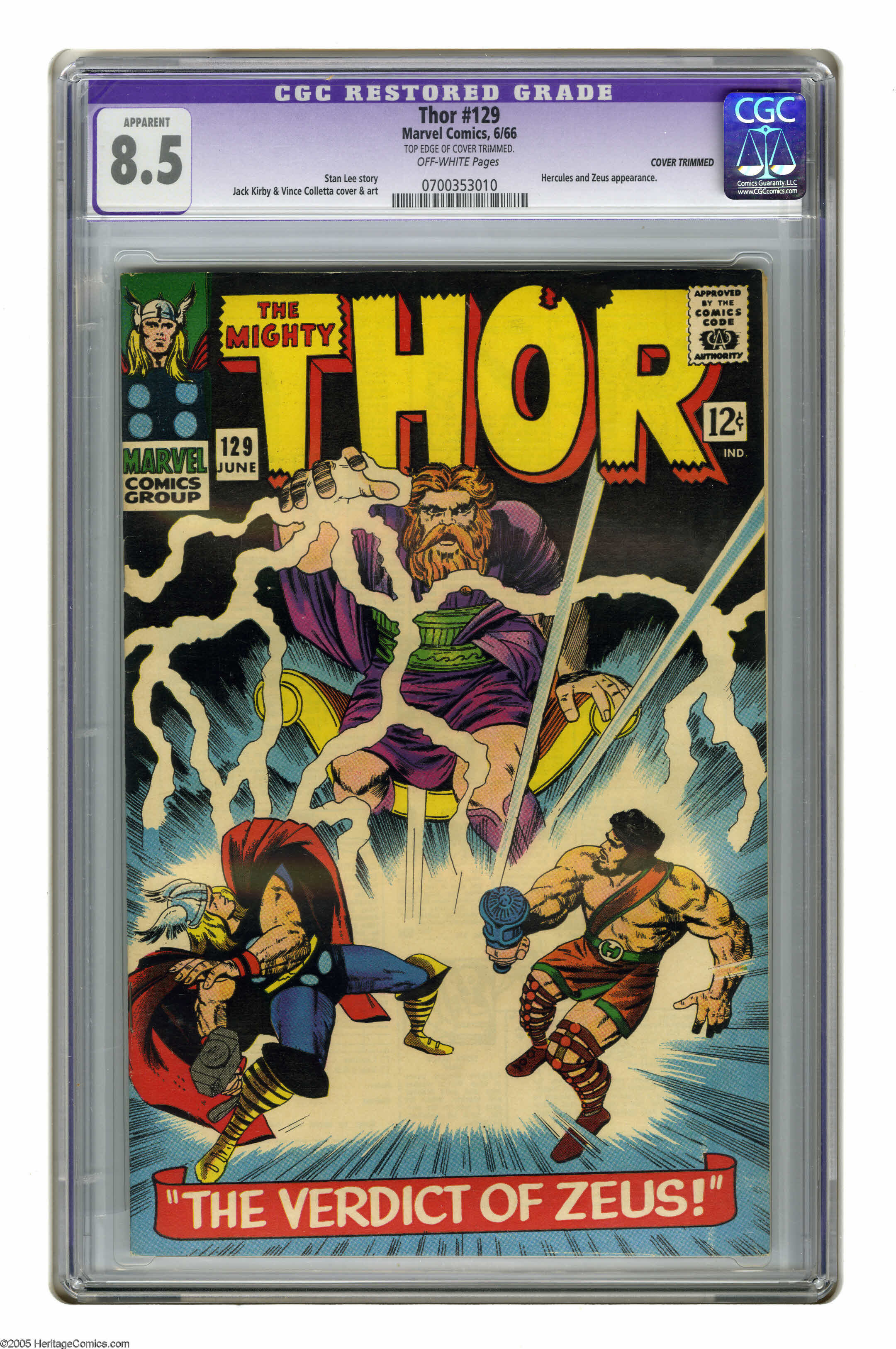 Thor 129 Marvel 1966 Cgc Apparent Vf 8 5 Off White Pages Lot Heritage Auctions