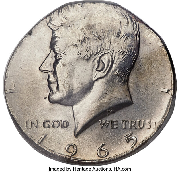 1965 50C Kennedy Half Dollar -- Struck on a Clad Quarter Planchet 