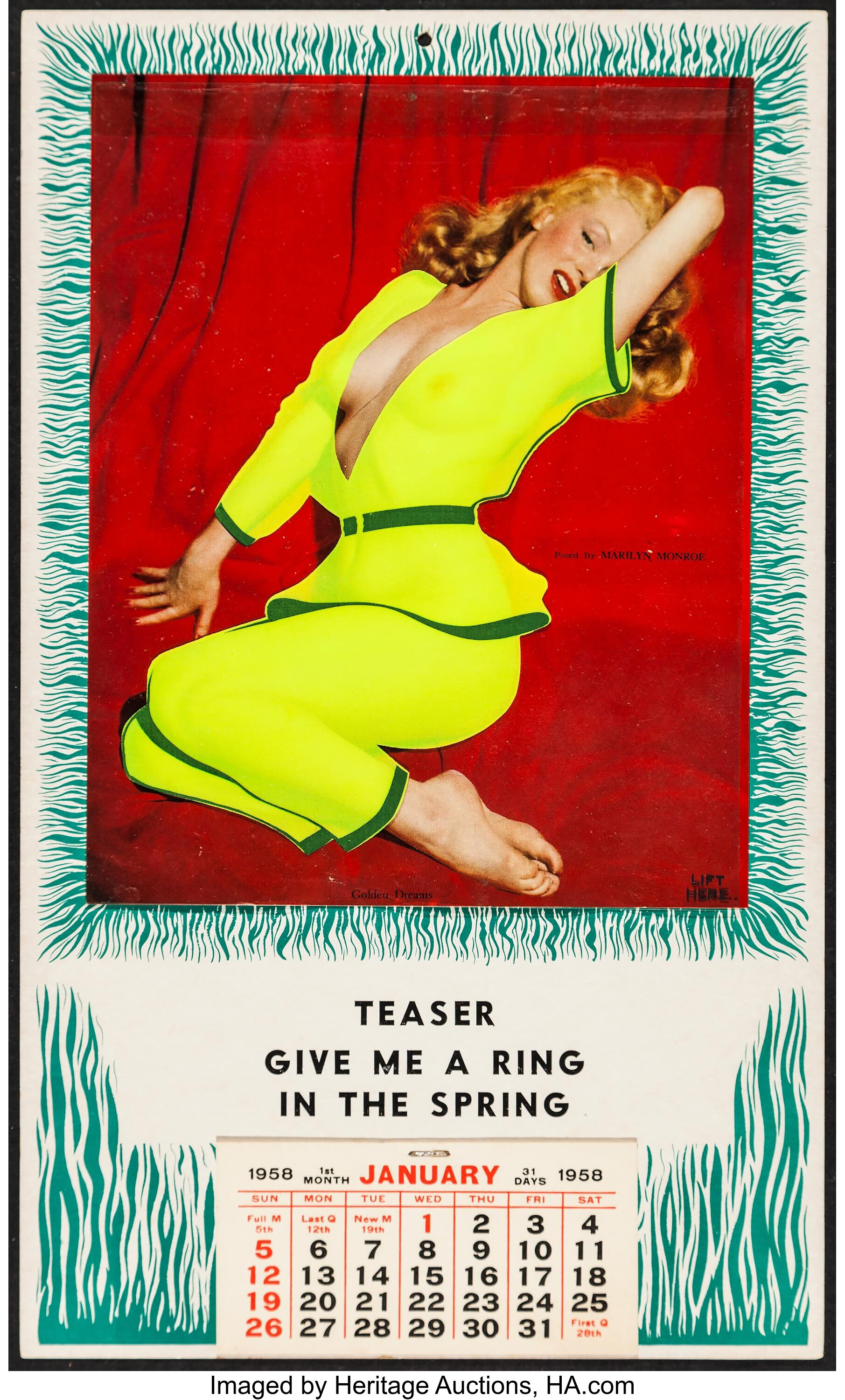Marilyn Monroe by Tom Kelley (1958). Calendar (9.5" X 16") Yellow | Lot  #55223 | Heritage Auctions