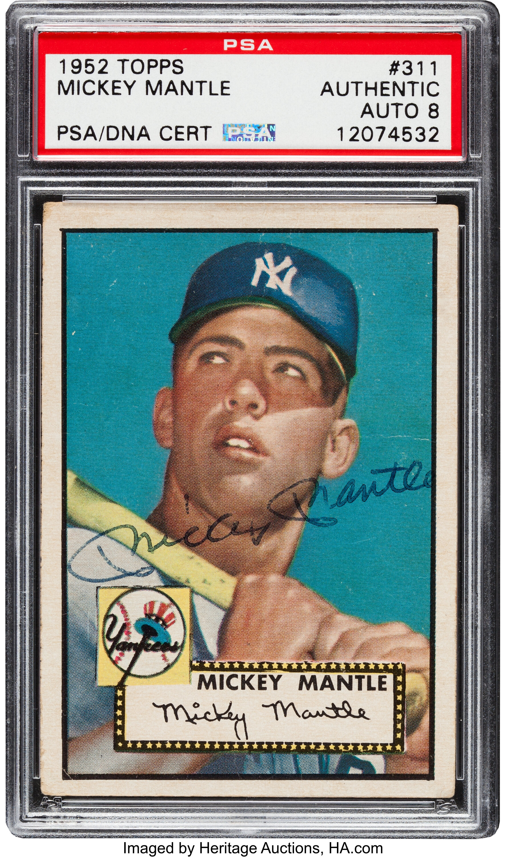 1952 Topps Mickey Mantle #311, PSA/DNA Autograph Grade NM-MT 8.., Lot  #80026