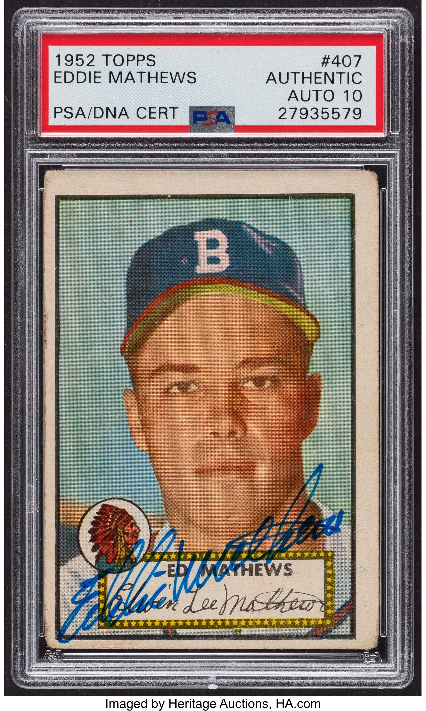 Signed 1952 Topps #407 Ed Mathews PSA/DNA Auto Grade Gem MT 10 ...