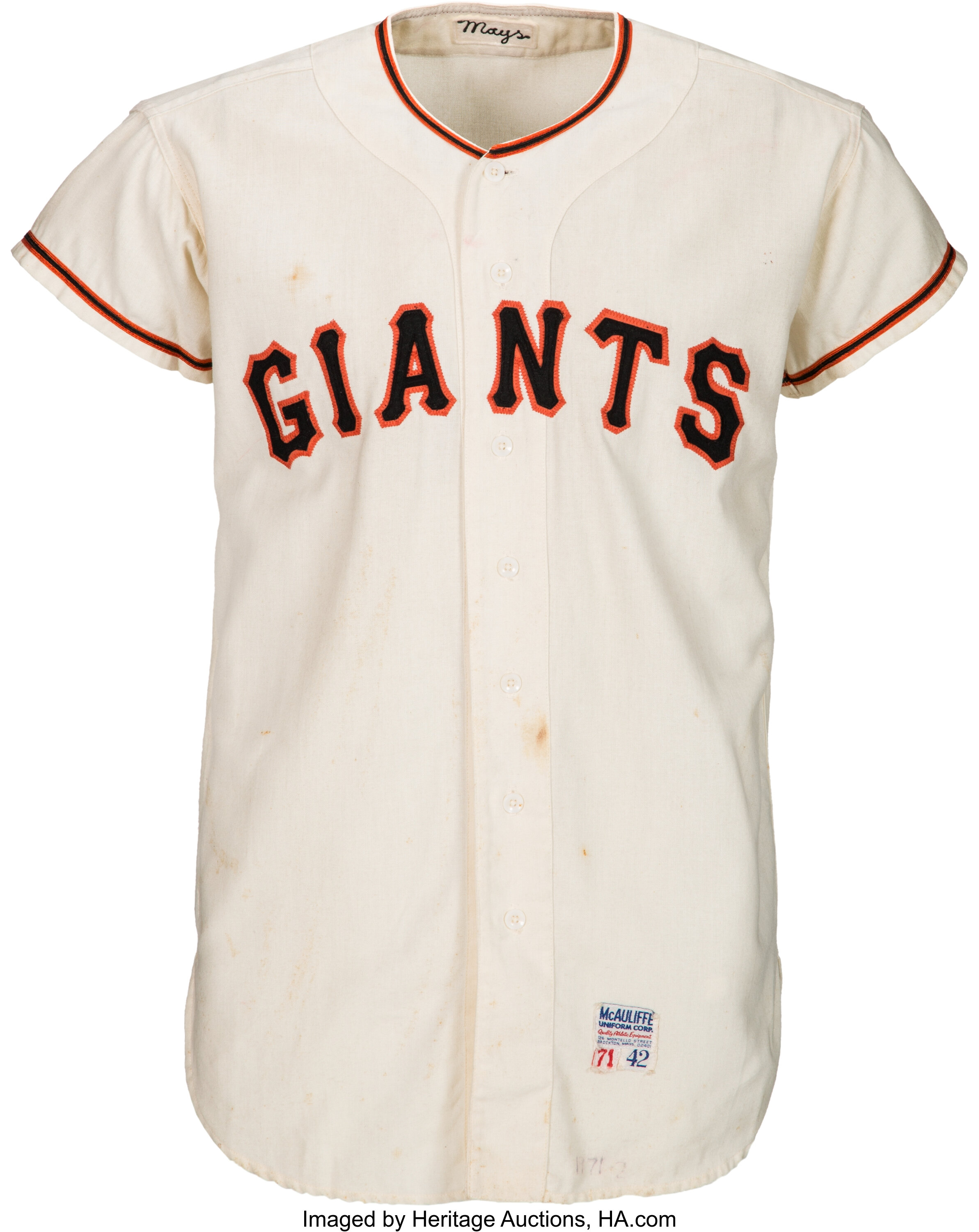 1971 Willie Mays Game Worn San Francisco Giants Jersey.. , Lot #80080