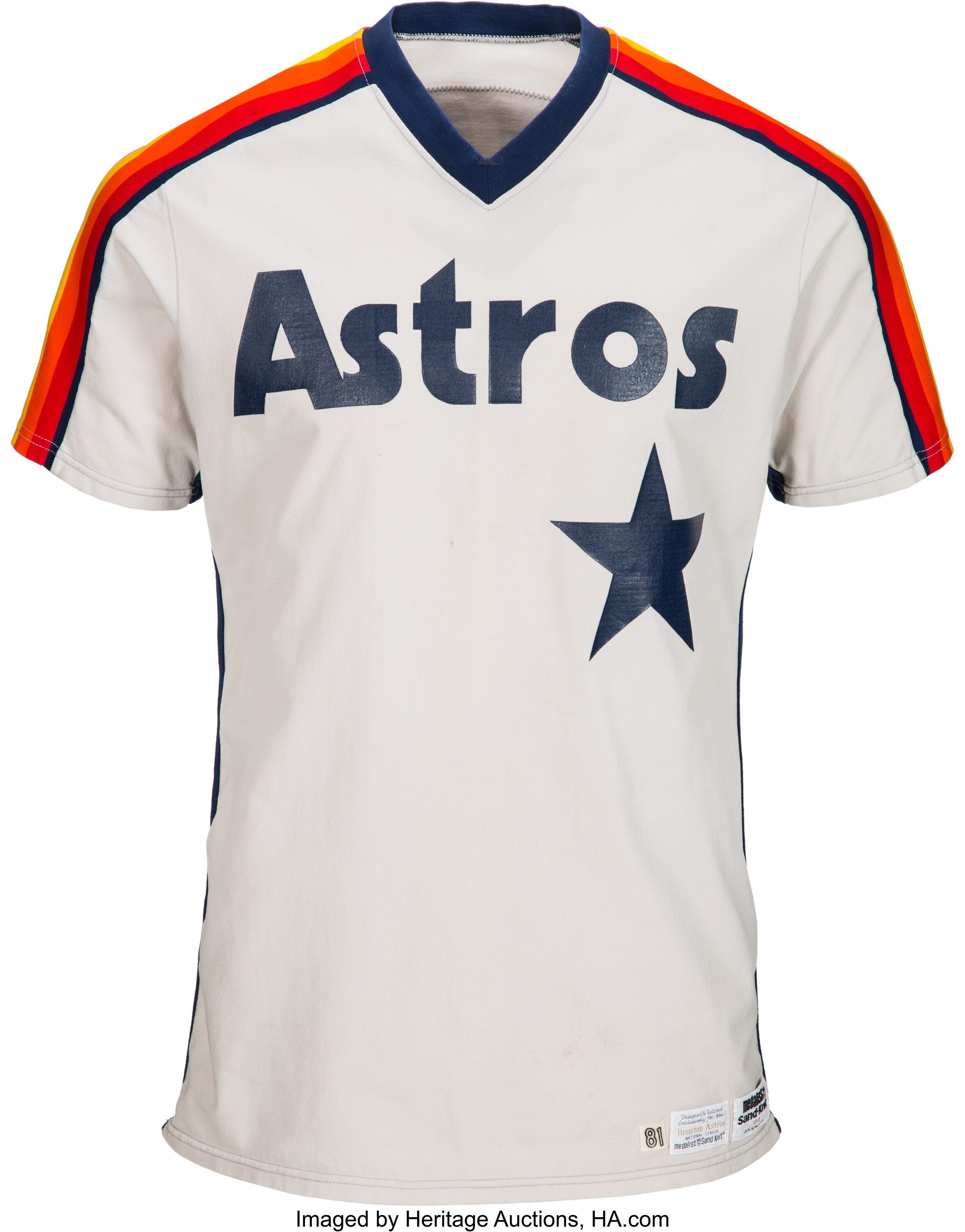 1982 Houston Astros #41 Game Issued Orange Rainbow Jersey Sand Knit DP07513
