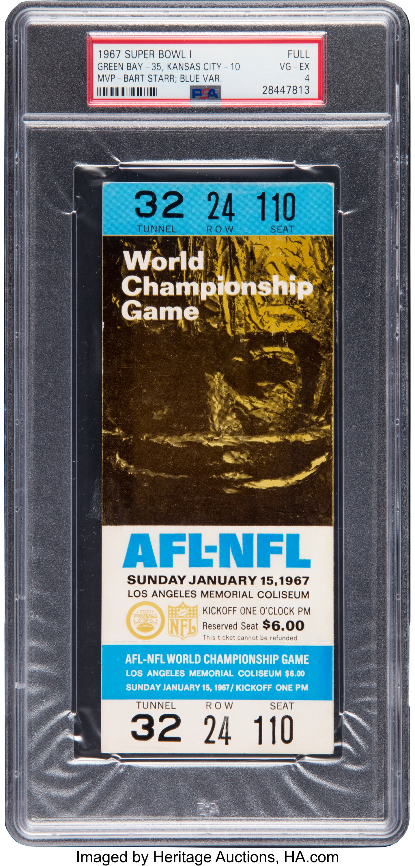 Sell Auction 1967 Super Bowl I AFL NFL World Championship Full Ticket