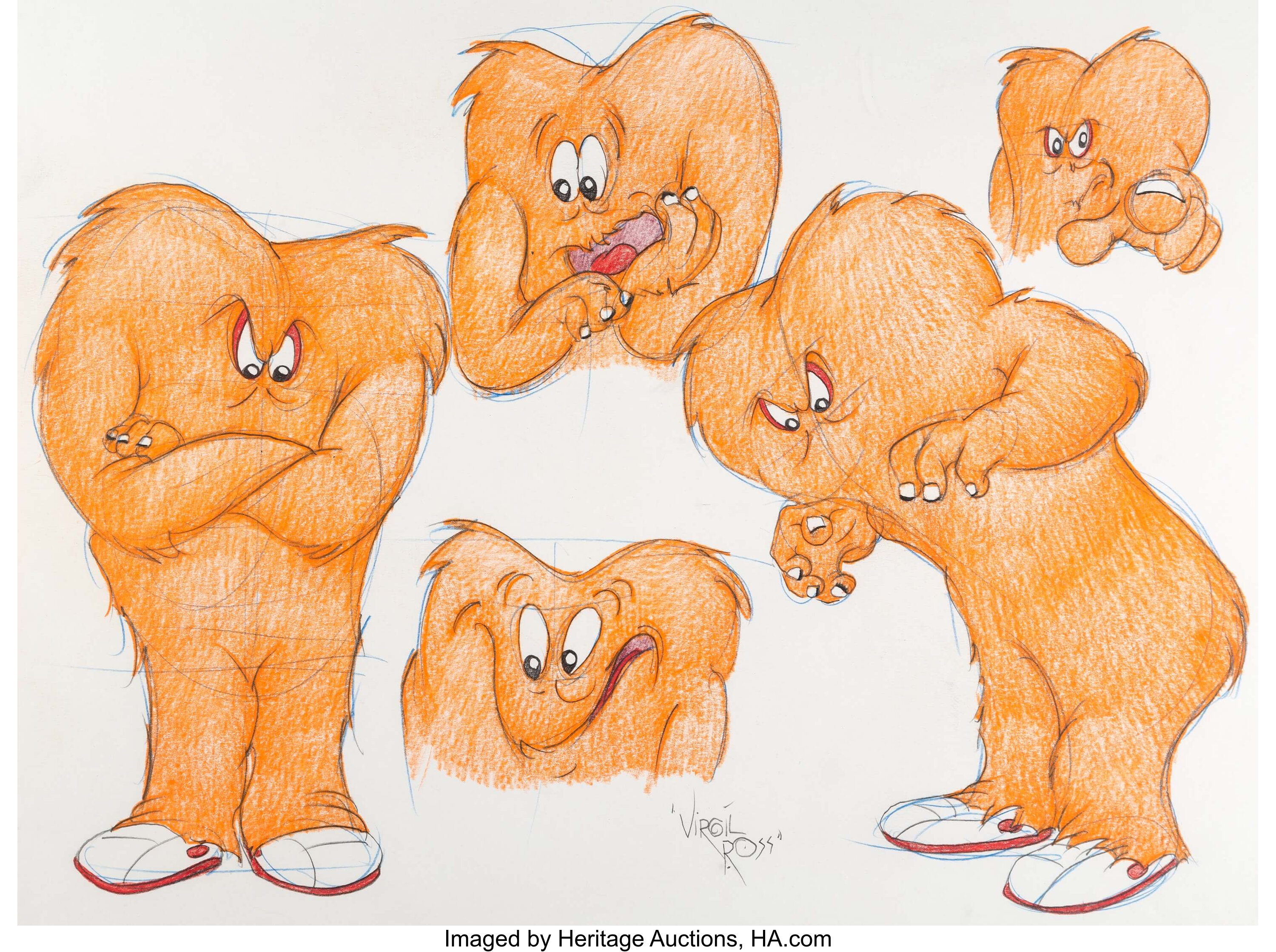 Original Warner Brothers Virgil Ross Model Sheet Animation Drawing fea –