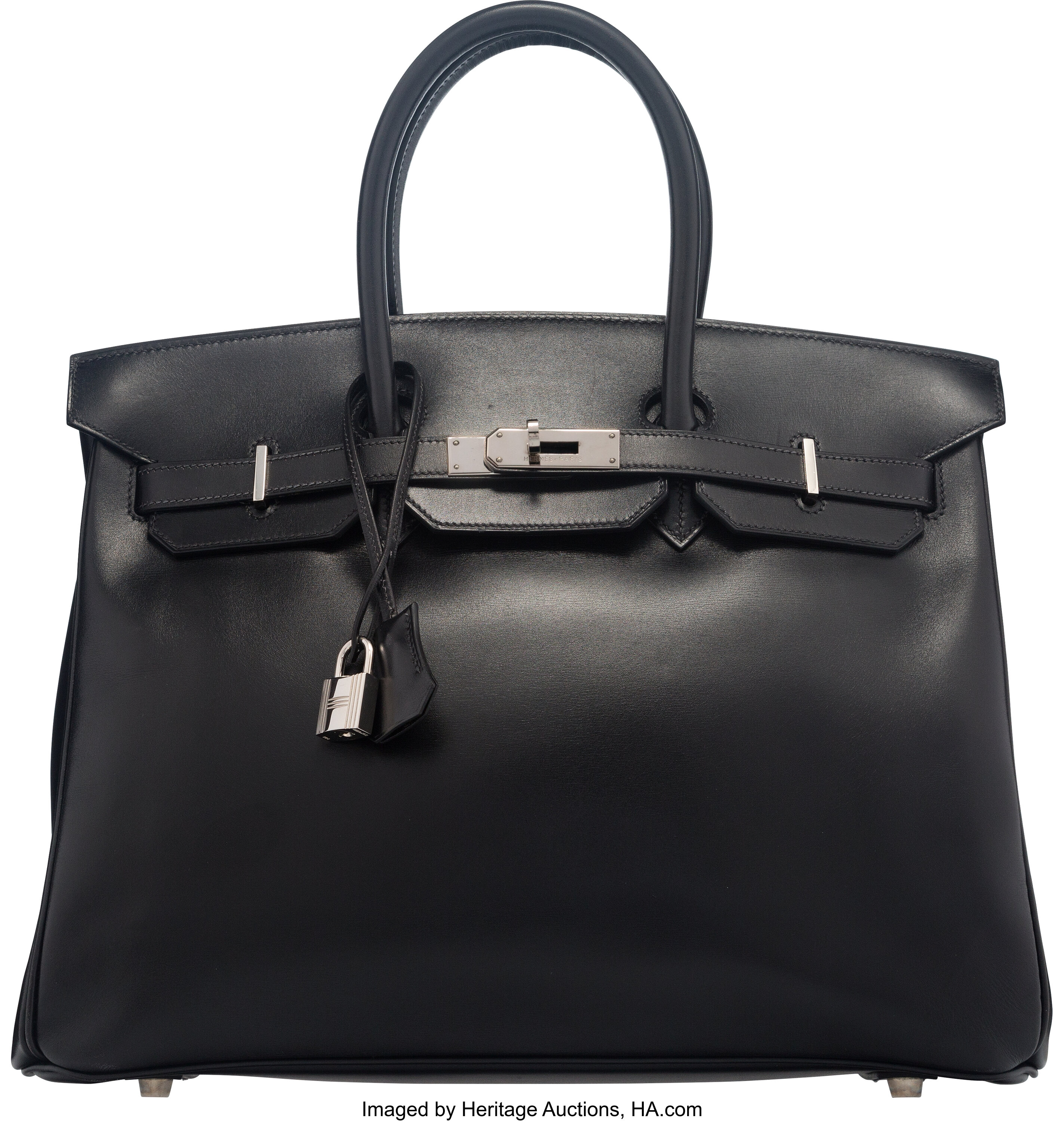 Hermes 35cm Black Calf Box Leather Birkin Bag with Brushed, Lot #56118