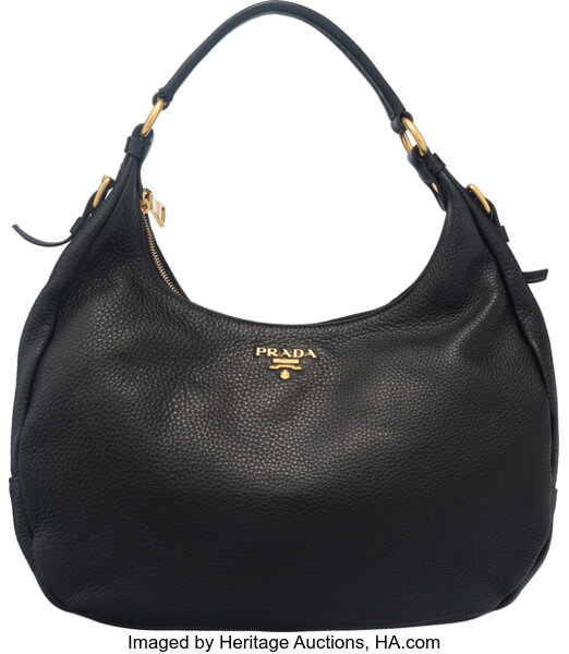 Prada Black Vitello Daino Strip Leather Pattina Shoulder Bag BR3116 -  Yoogi's Closet