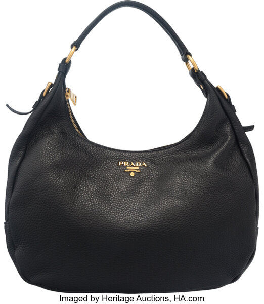 Prada Black Vitello Daino Leather Hobo Shoulder Bag. Condition: 3. | Lot  #58393 | Heritage Auctions