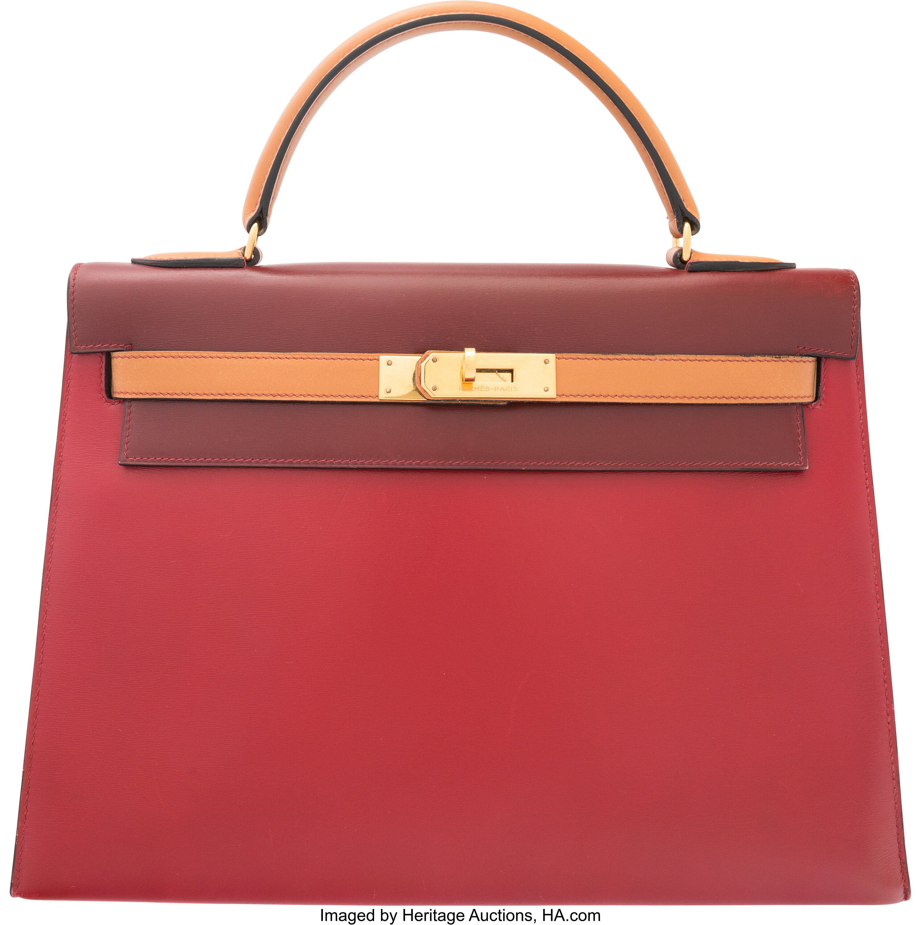 Hermes 32cm Limited Edition Tri-Color Rouge Vif & Rouge H Box Calf, Lot  #58070