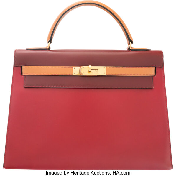 Vintage Hermes Kelly Sellier 28 Rouge Vif Box Gold Hardware