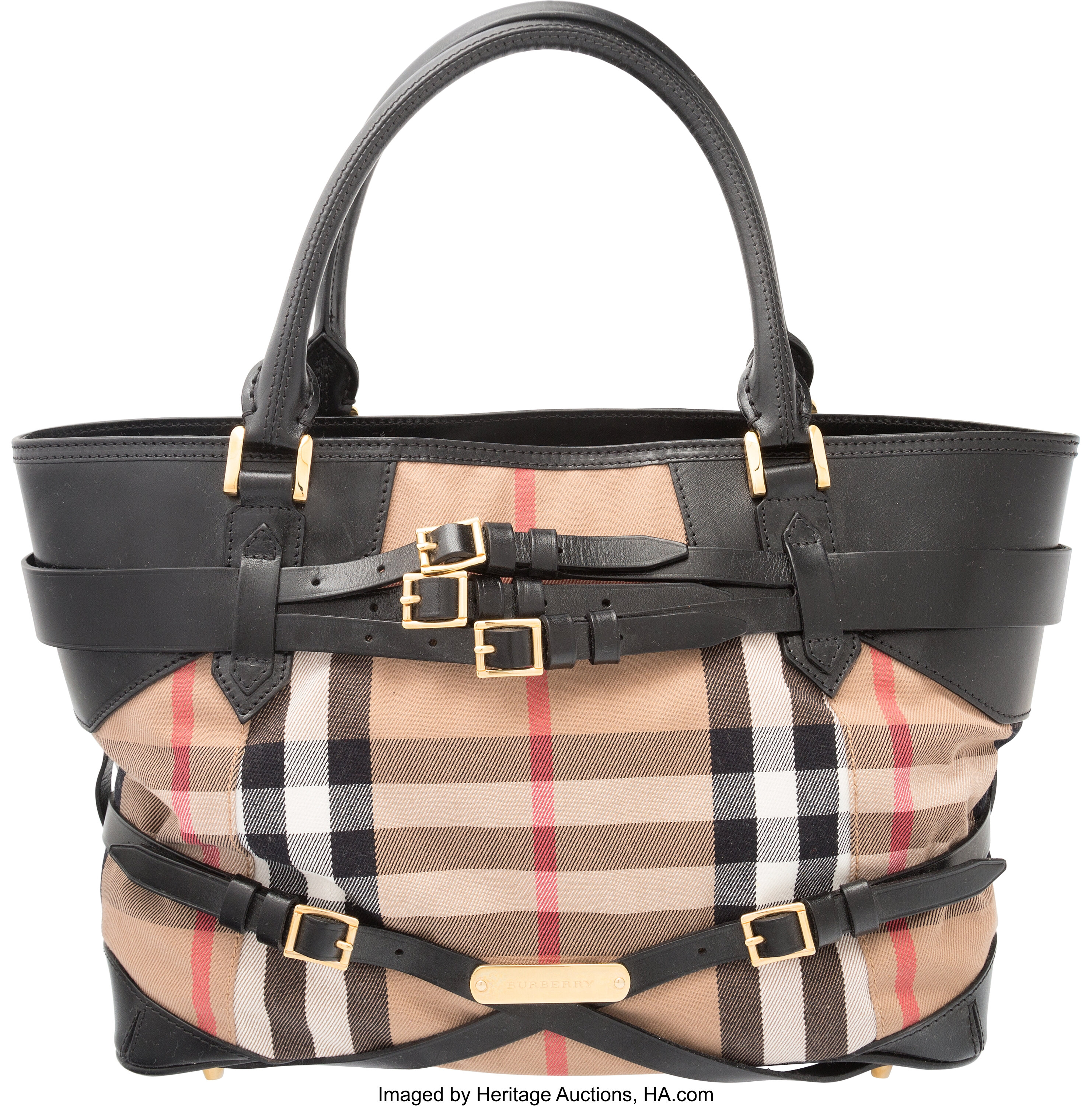 Sold at Auction: BURBERRY Nova Check Dome Leather Satchel, Bag