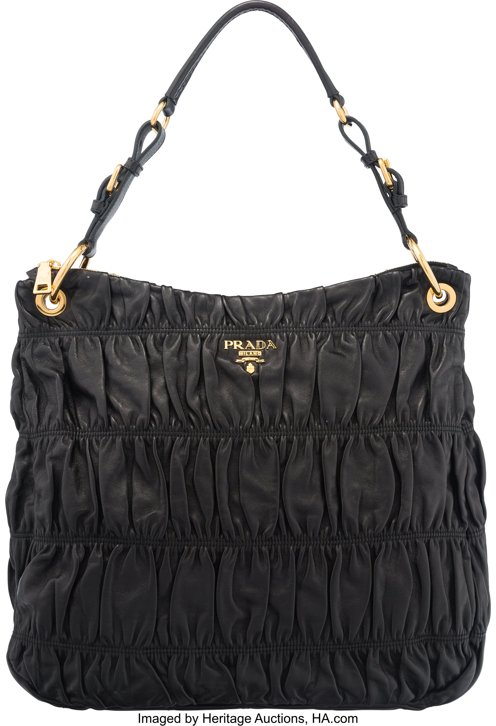 Prada Black Nappa Leather Large Gaufre Shoulder Bag. Condition: 3. | Lot  #58397 | Heritage Auctions