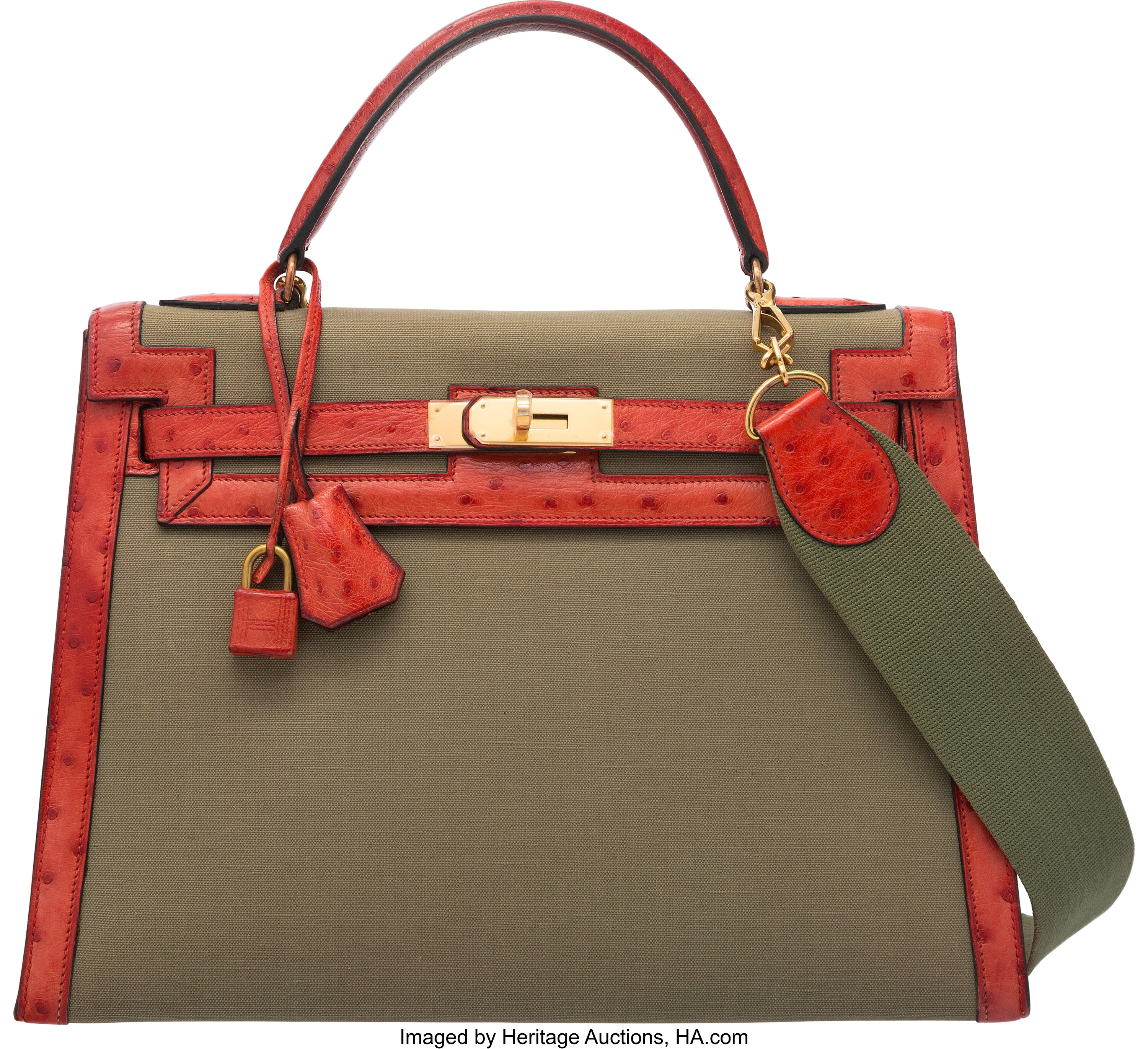 Hermes Kelly 32cm Rouge Hermes Ostrich Gold Hardware For Sale at