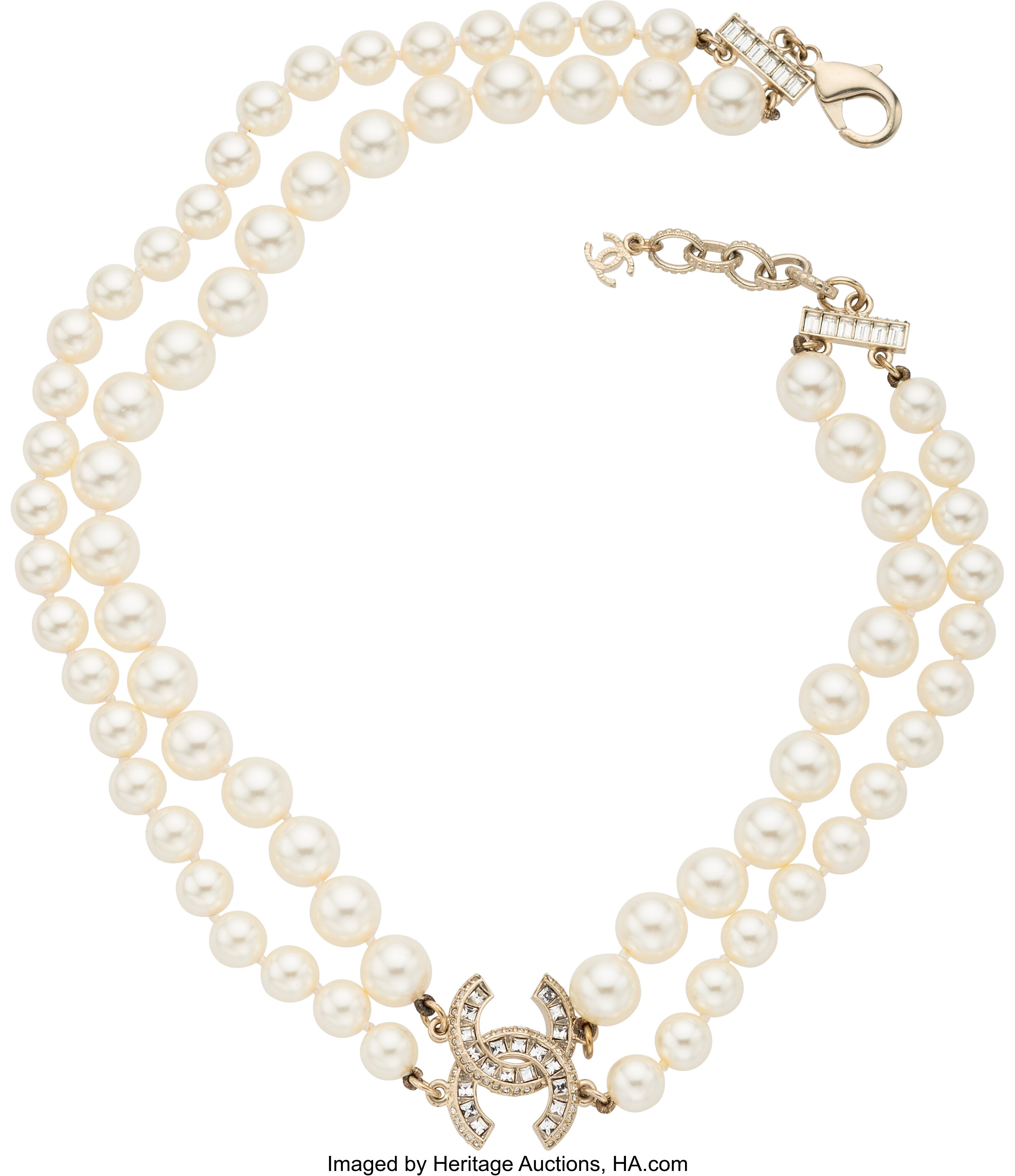 Chanel Faux Pearl and Crystal CC Double Strand Necklace. Condition: | Lot  #58281 | Heritage Auctions