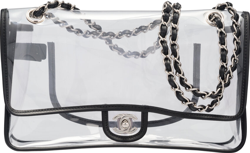 Chanel Flap Bag Transparent PVC/Lambskin Silver-tone Blue/Green