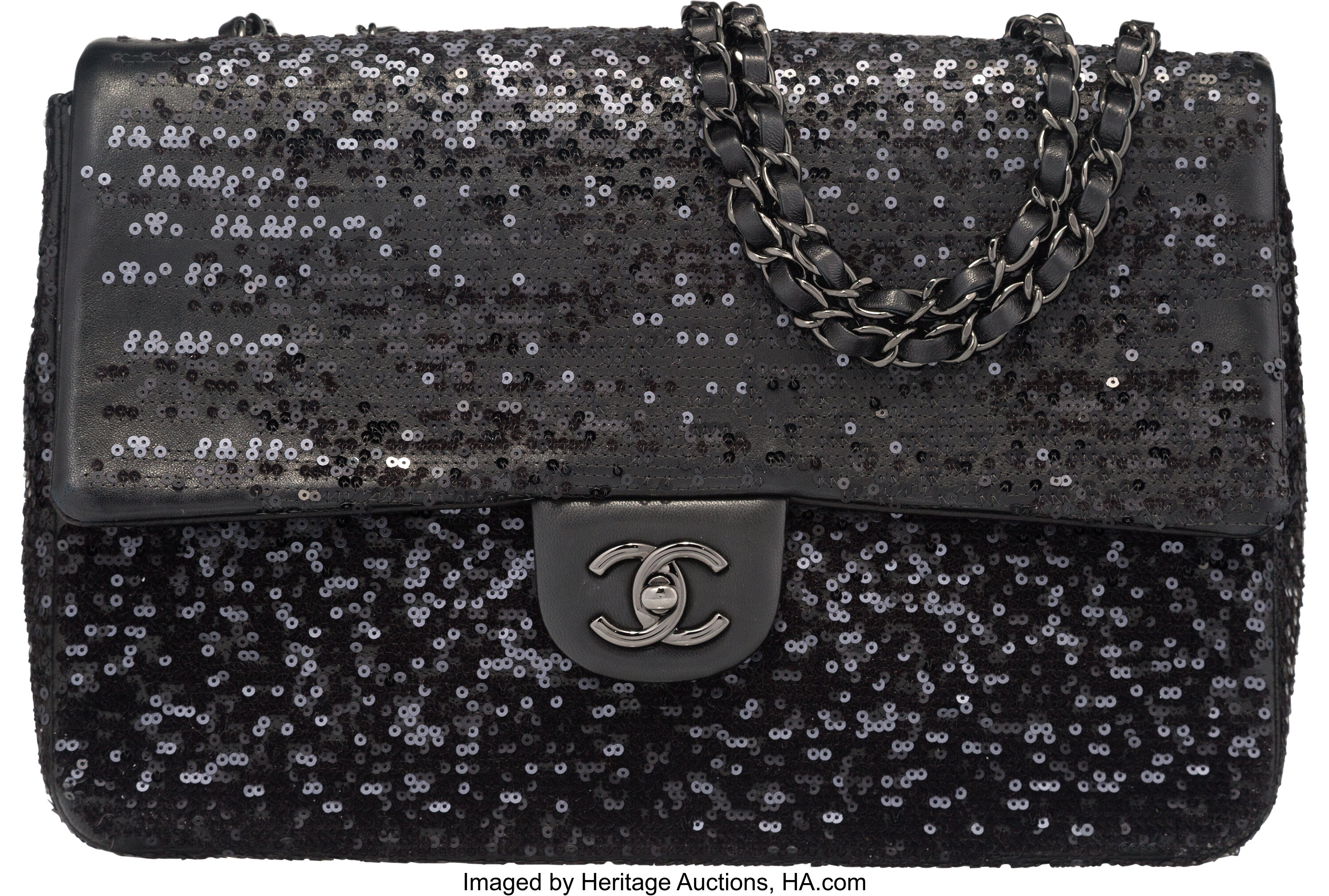 Chanel Black Sequin & Lambskin Moonlight on Water Jumbo Single Flap | Lot  #58022 | Heritage Auctions