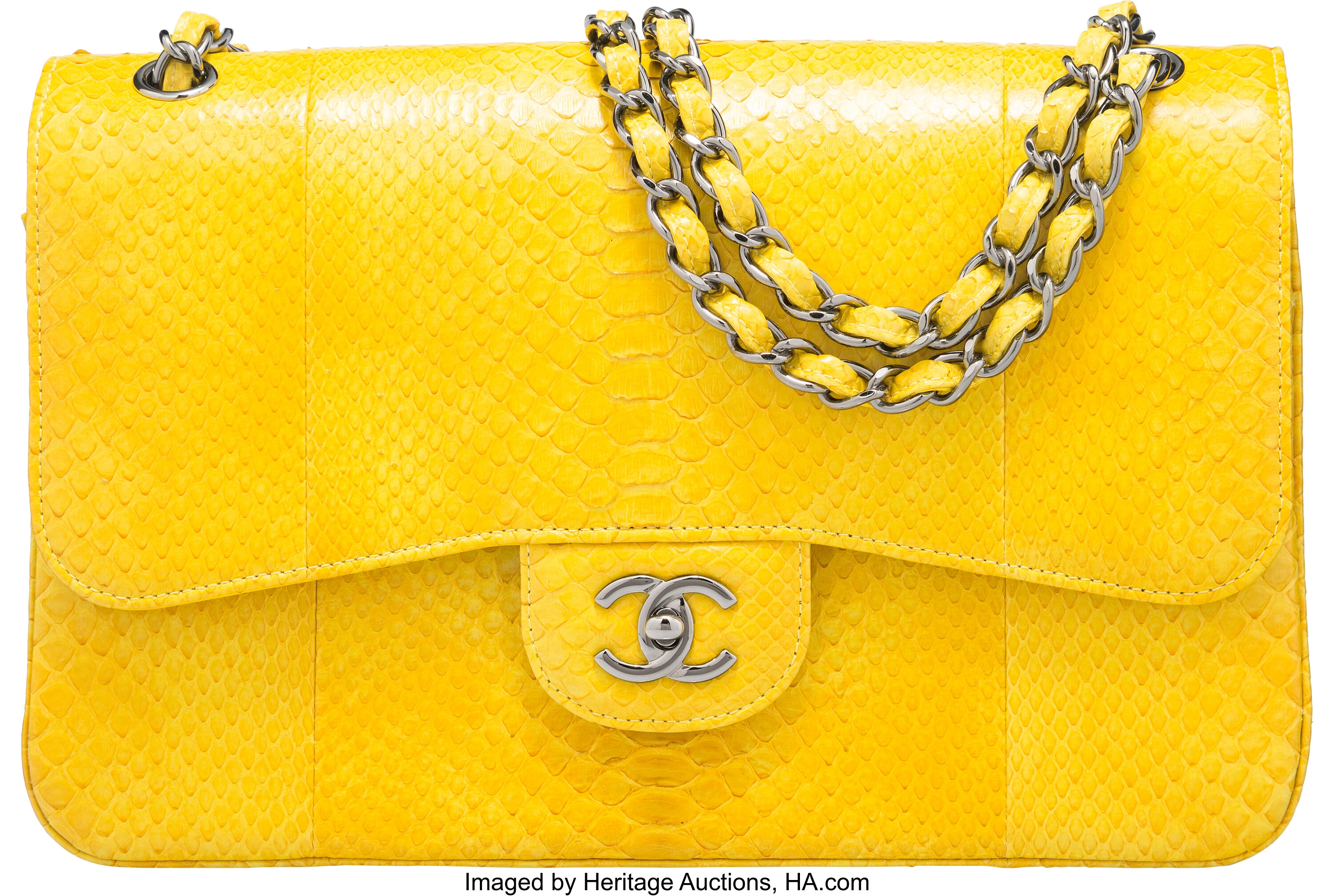 Sold at Auction: Chanel Classic Double Flap Gold Python Purse