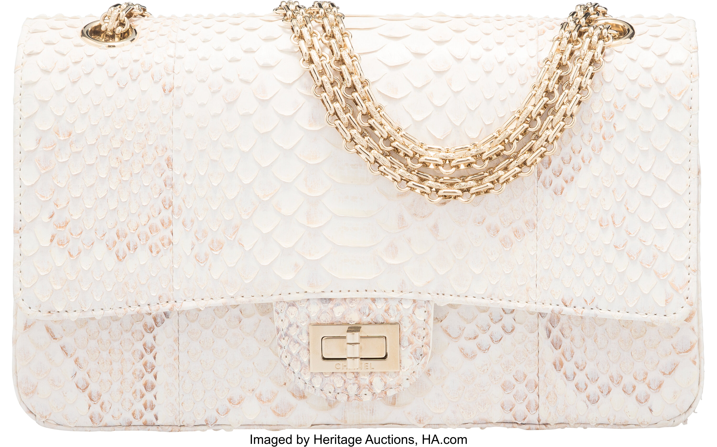 CHANEL Aged Calfskin Chevron Quilted 2.55 Reissue 225 Flap White