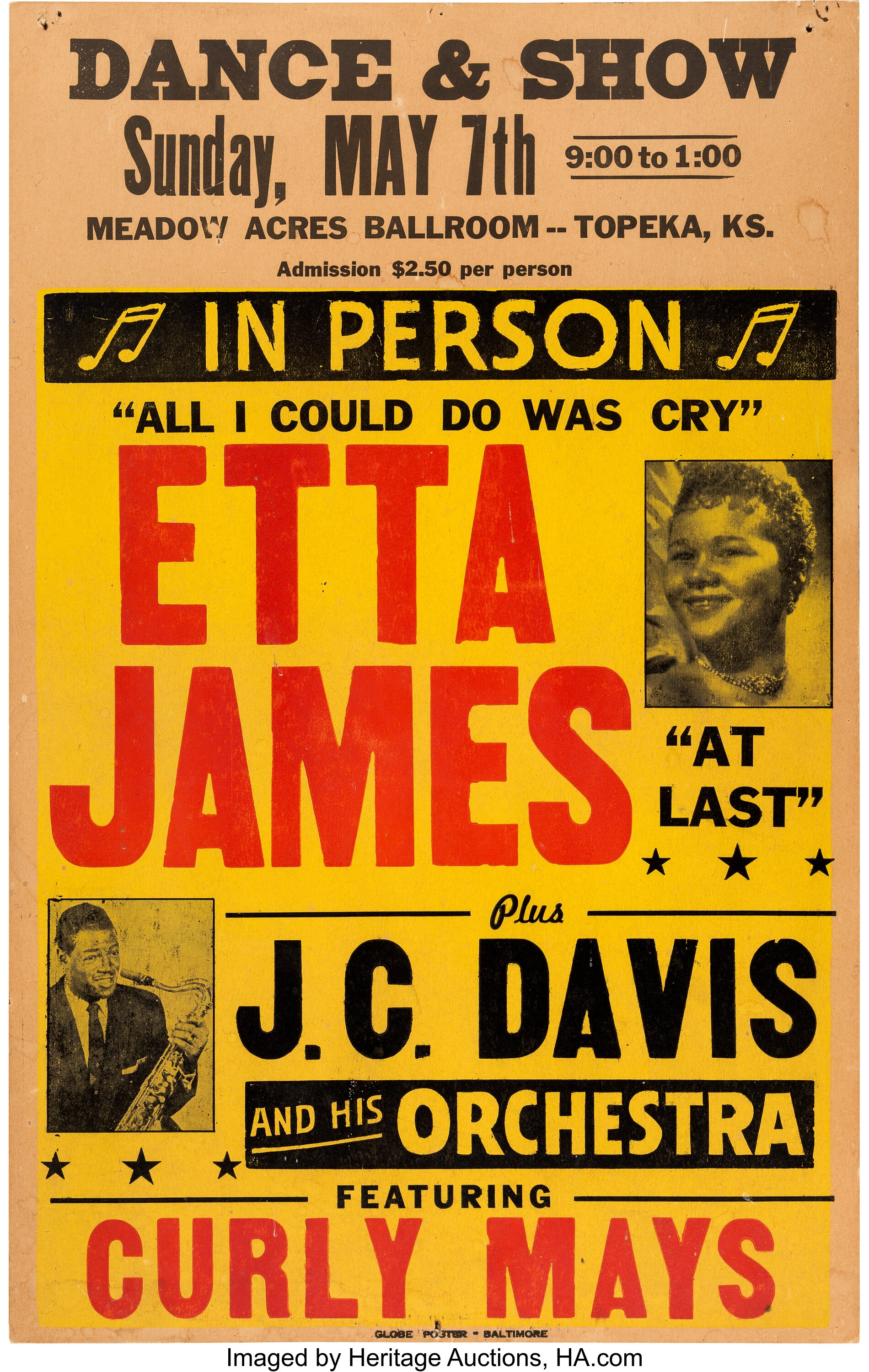 Etta James Meadow Acres Ballroom Concert Poster (1961). Extremely | Lot ...