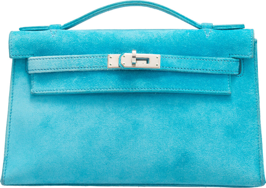 Hermes Pochette Kelly Turquoise Palladium Metal Fittings R