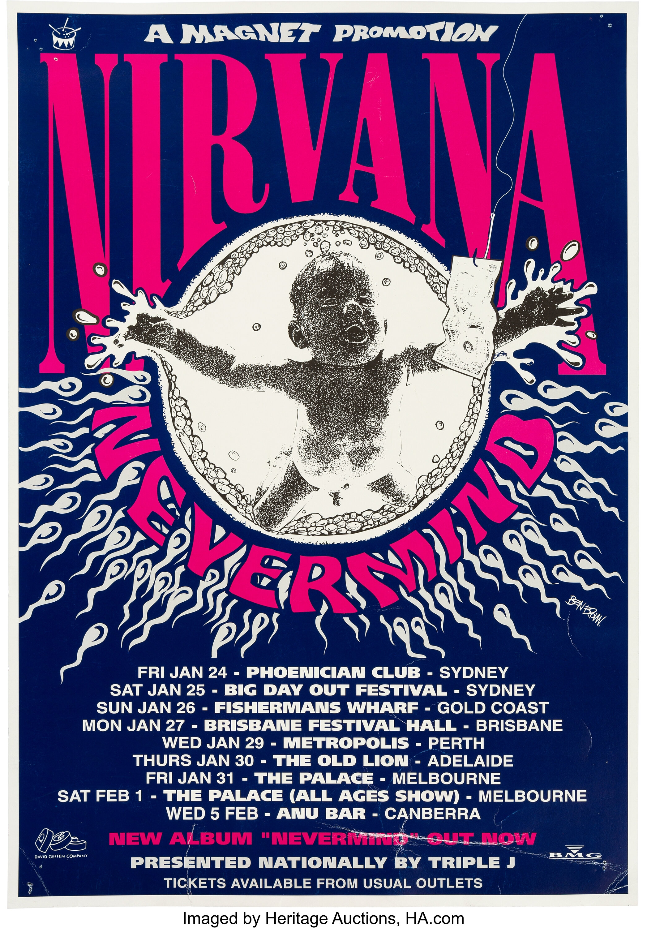 Nirvana Australian Tour Concert Poster (1992). Rare.... Music