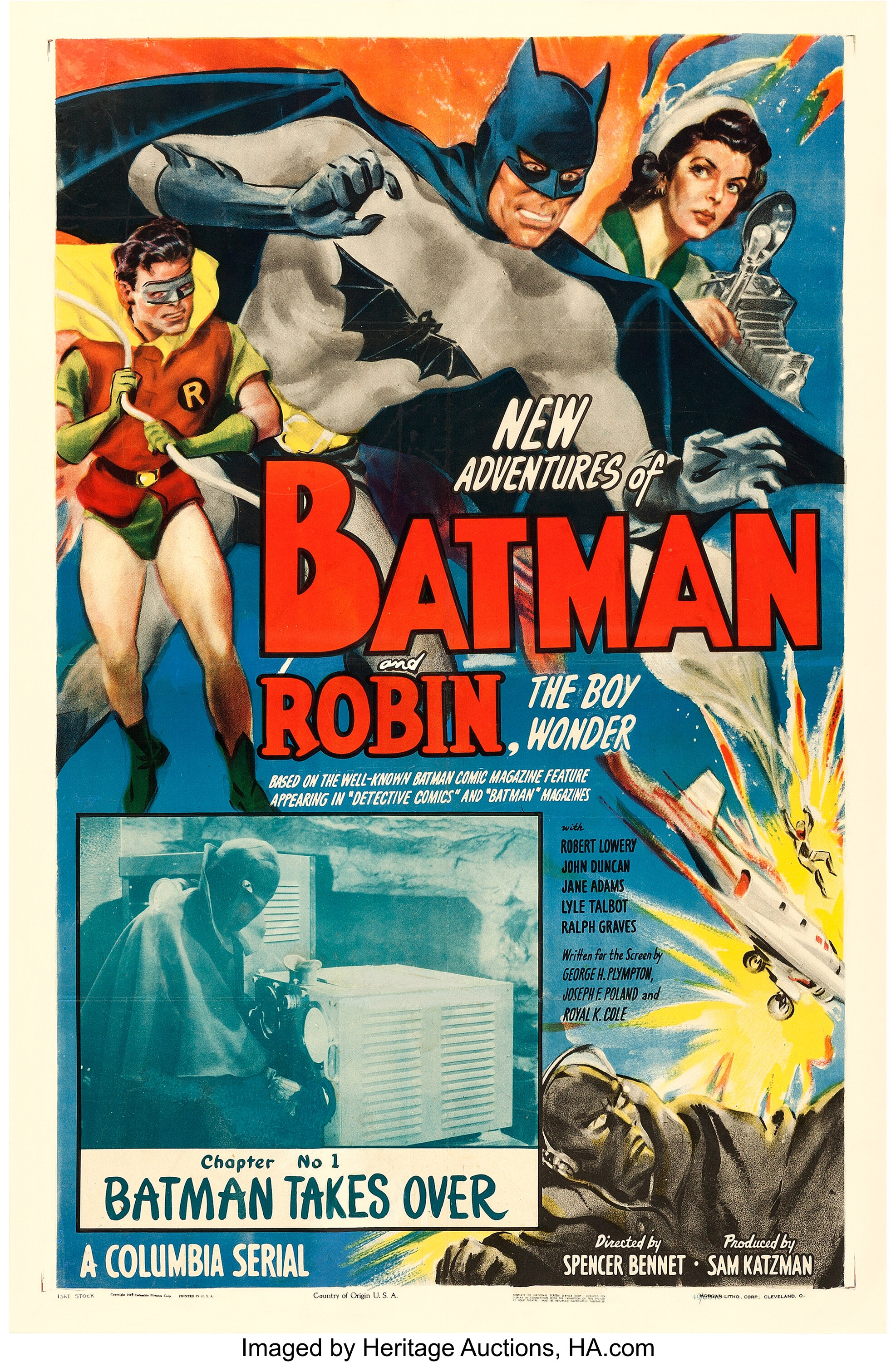 The New Adventures of Batman and Robin (Columbia, 1949). One Sheet