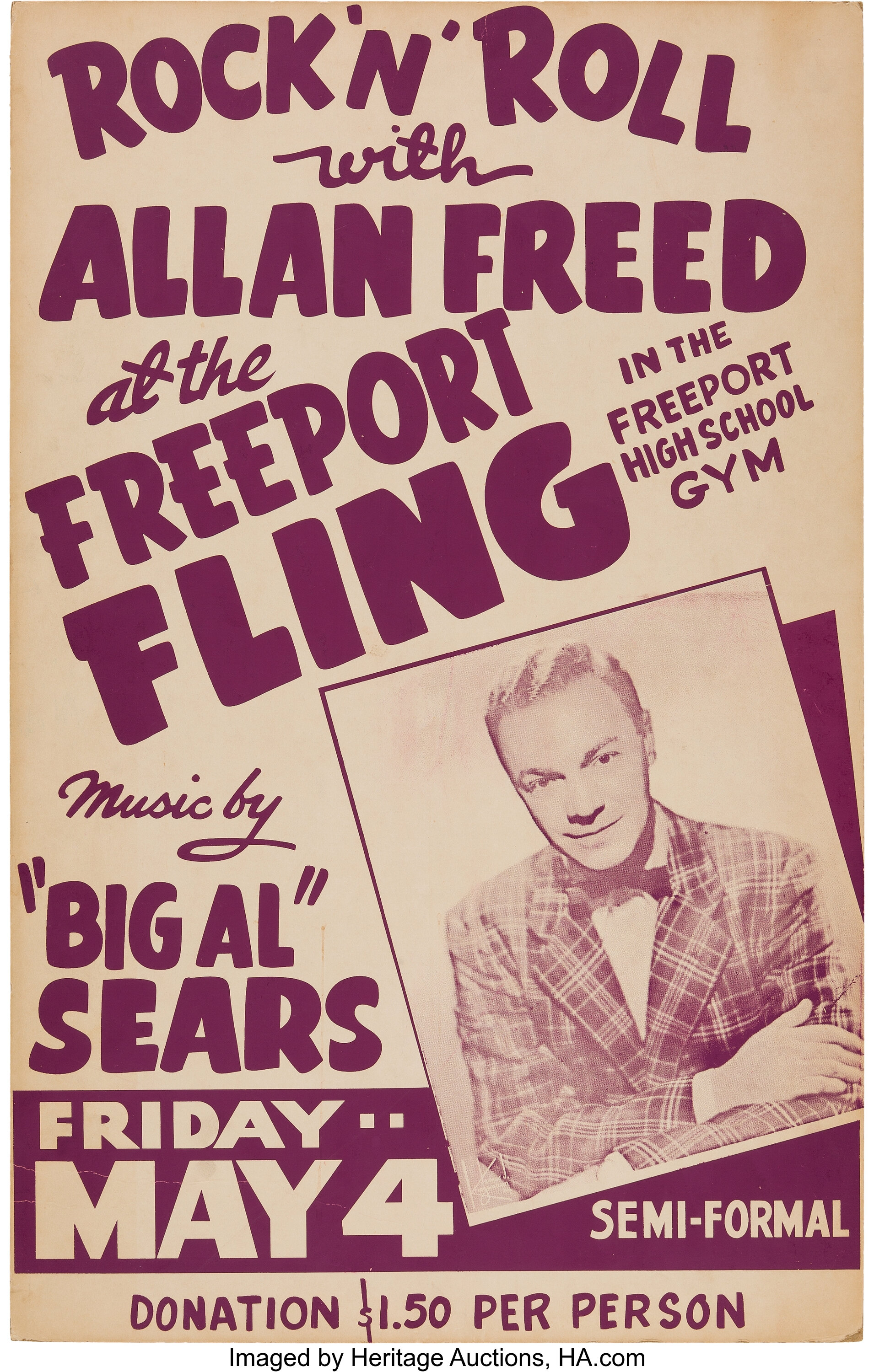 Alan Freed Freeport High School Gym Concert Poster (1956). Very | Lot ...