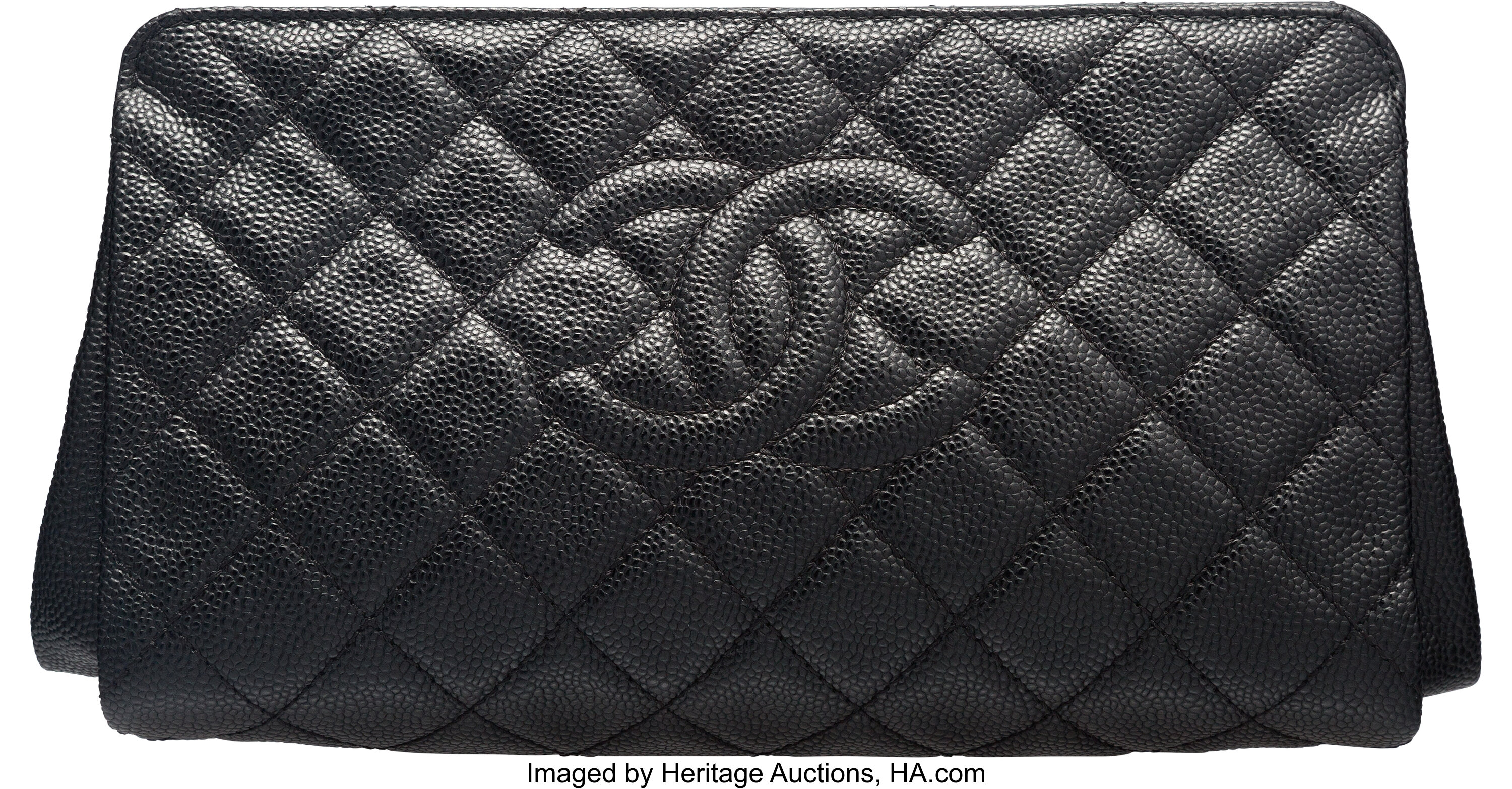 CHANEL Caviar Quilted Coco Pleats Clutch Black 1317145