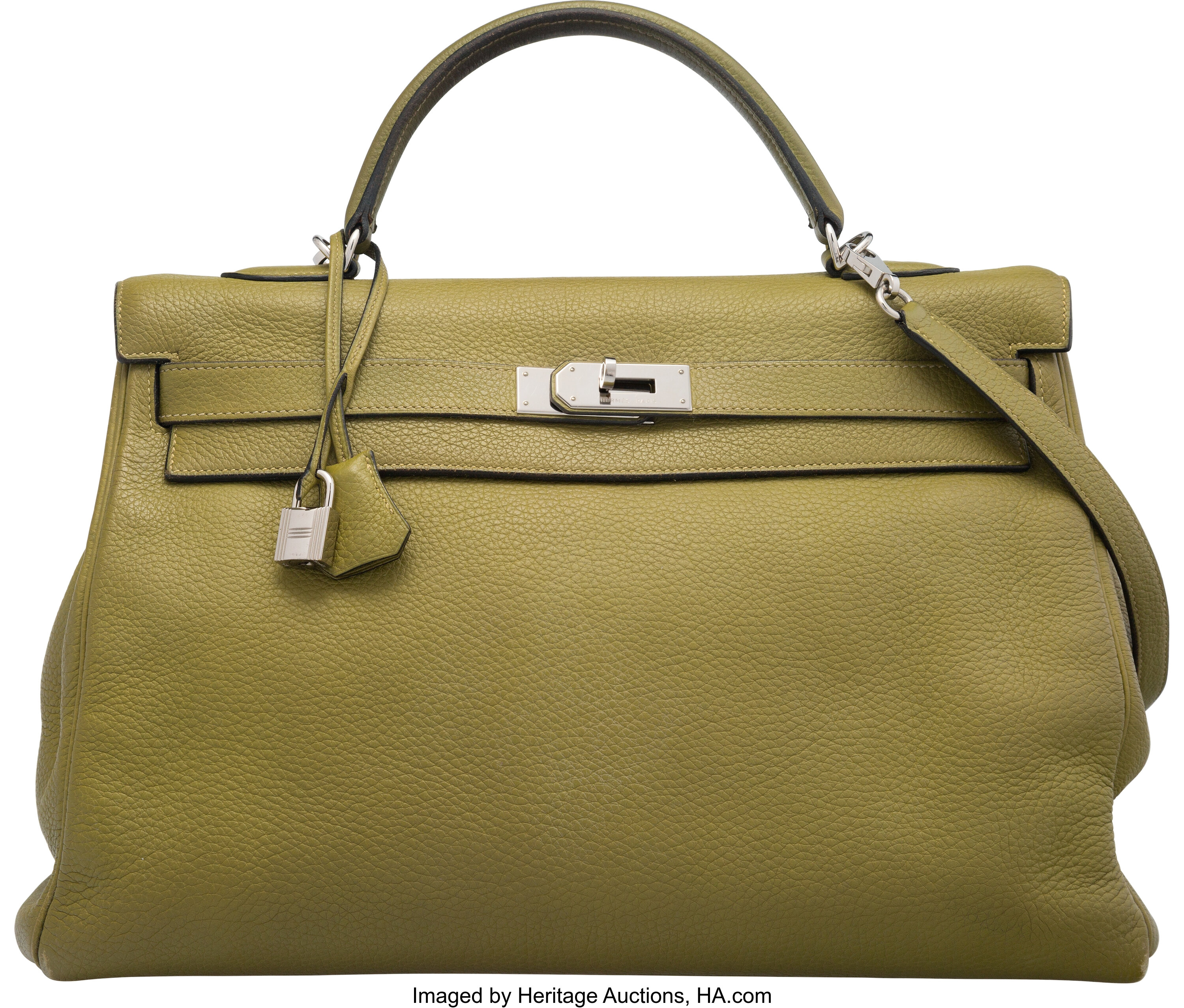 Hermes 40cm Vert Chartreuse Clemence Leather Retourne Kelly Bag