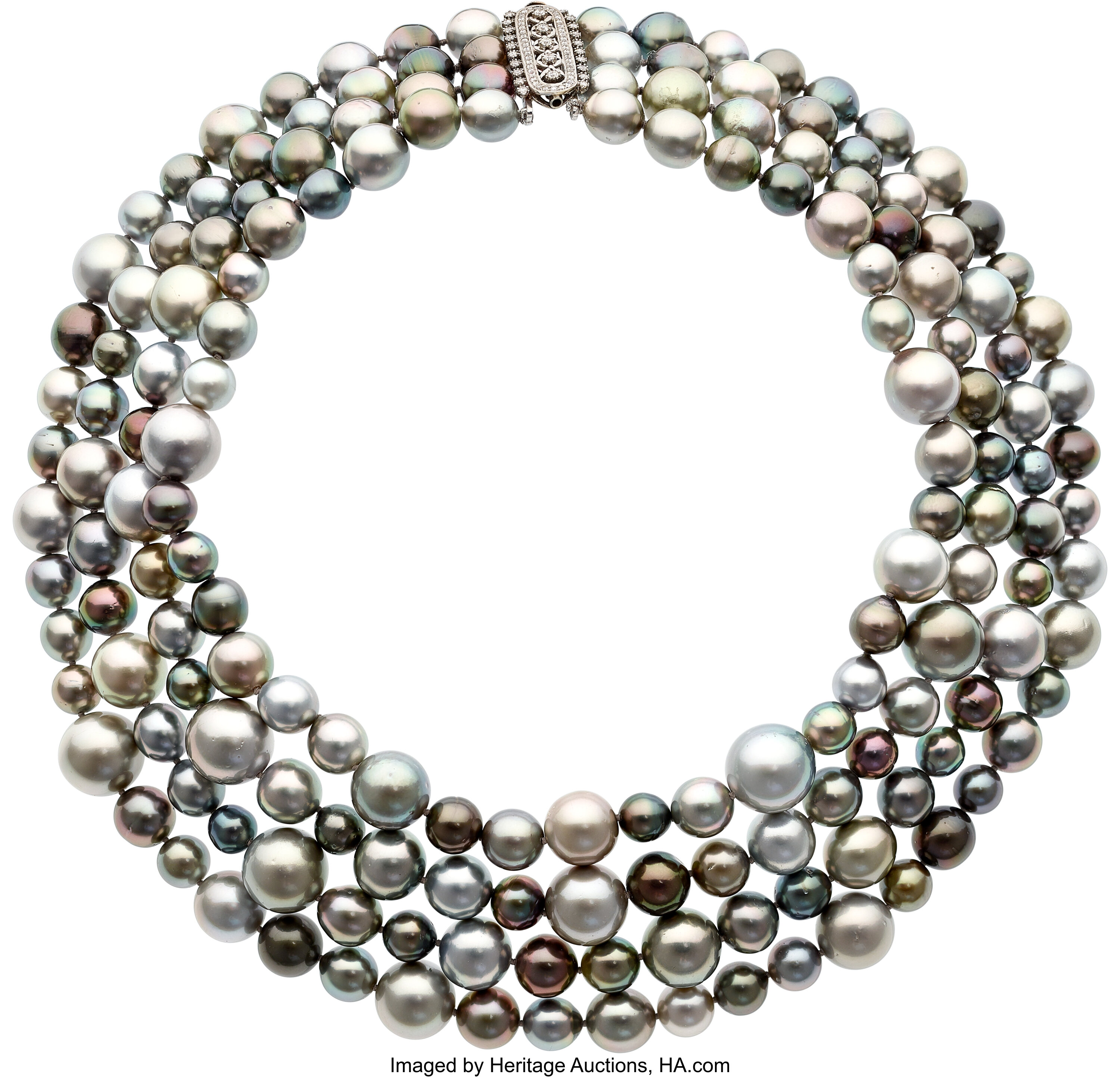 South Sea Cultured Pearl Diamond White Gold Necklace Estate