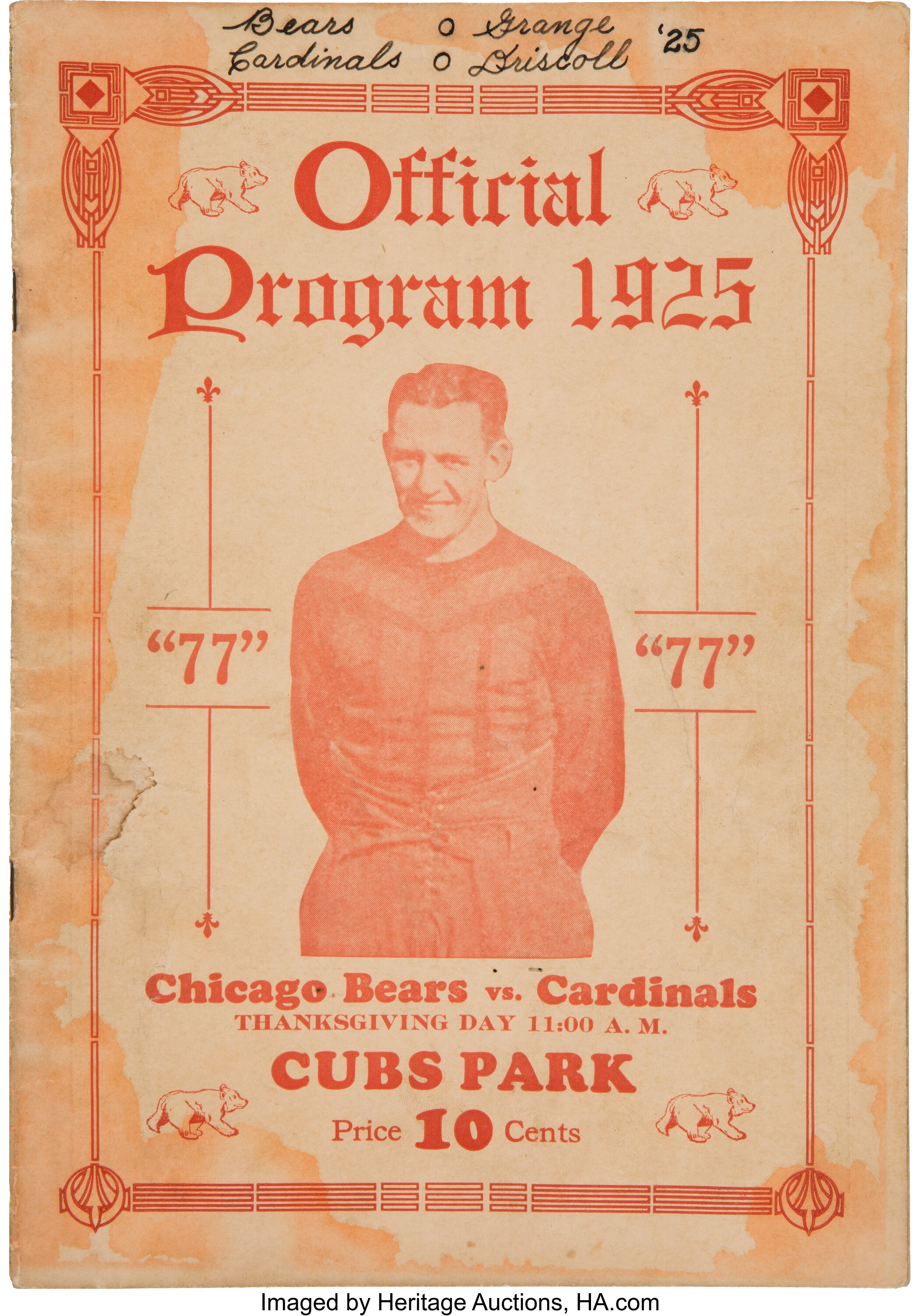 1925 Chicago Bears vs. Chicago Cardinals Program - Red Grange's