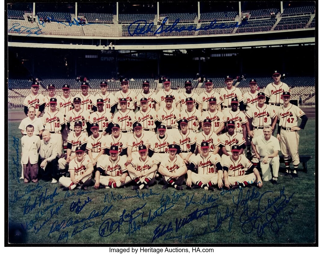 Hank Aaron Autographed 11x14 Photo Braves WS Champs 57