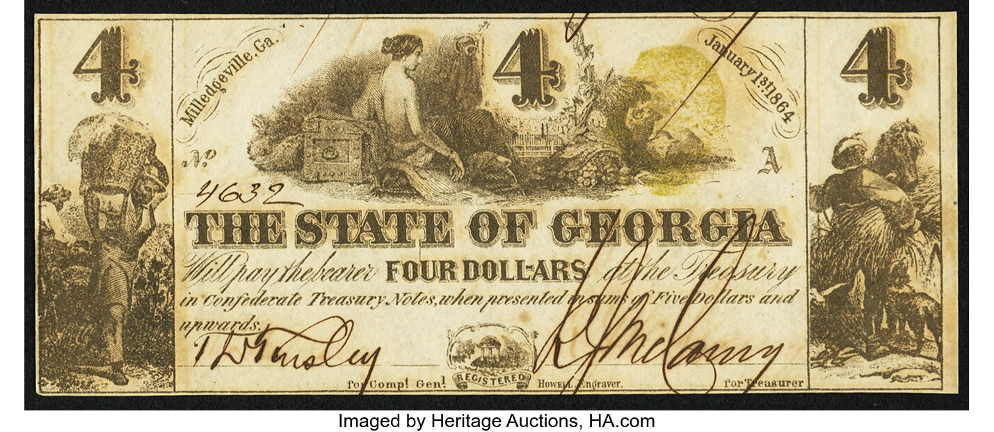 Sold at Auction: 1864 State of Georgia Five Dollar Bill