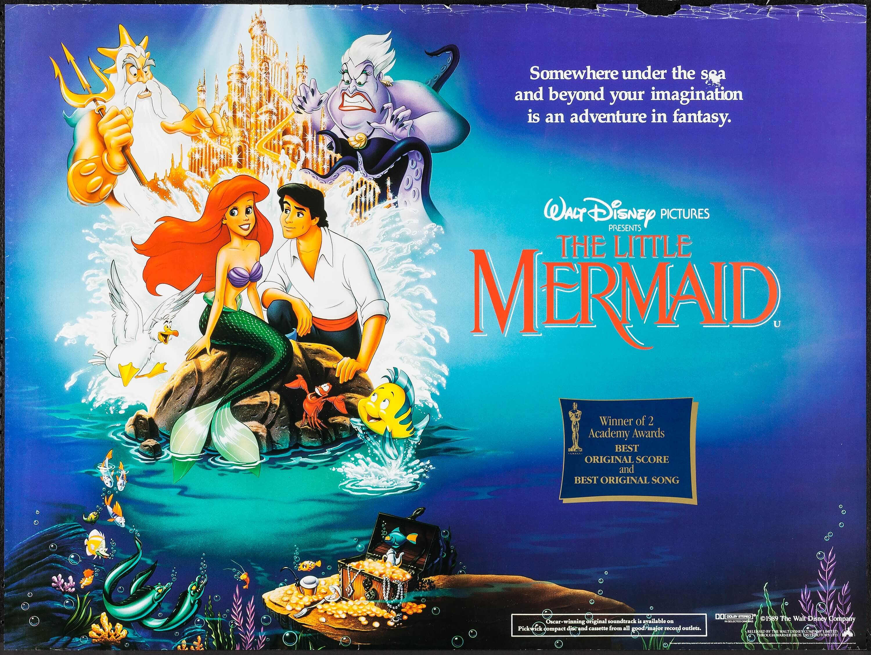 The Little Mermaid Warner Brothers 1989 British Quad 30 X