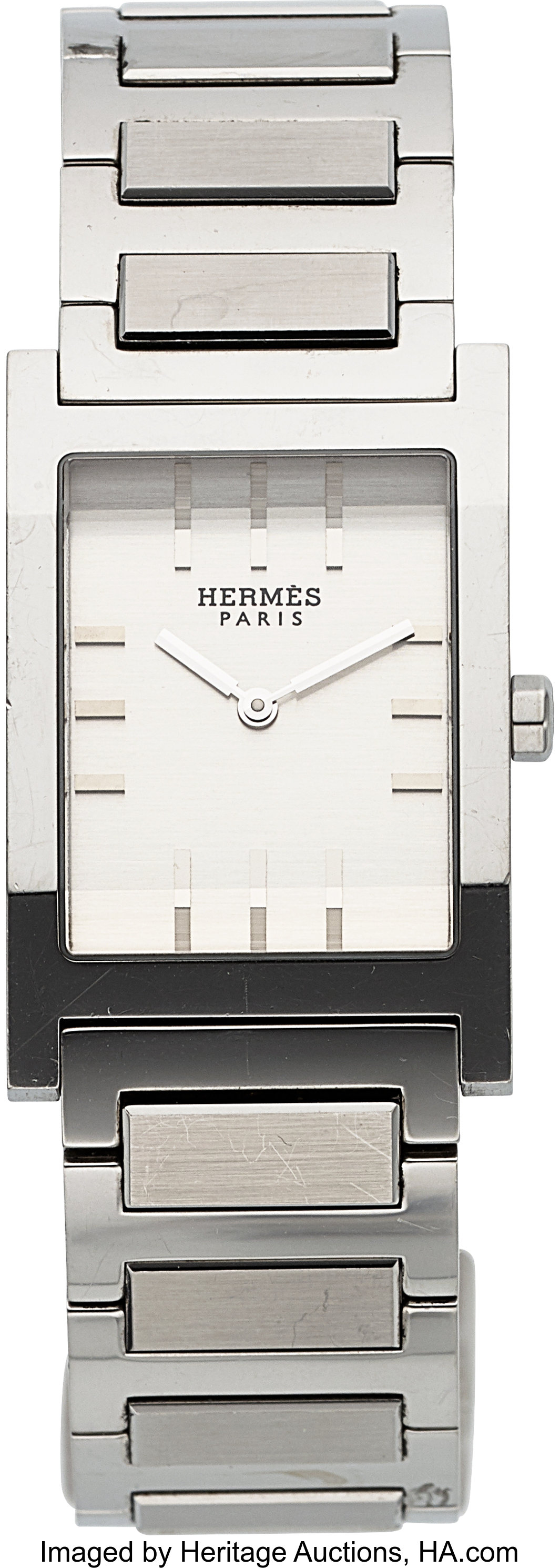 Hermes Tandem Diamond Stainless Steel Leather Strap Wristwatch