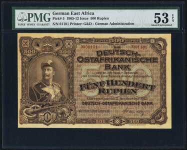 German East Africa: Deutsch-Ostafrikanische Bank 500 Rupien 2.9.1912 Pick 5