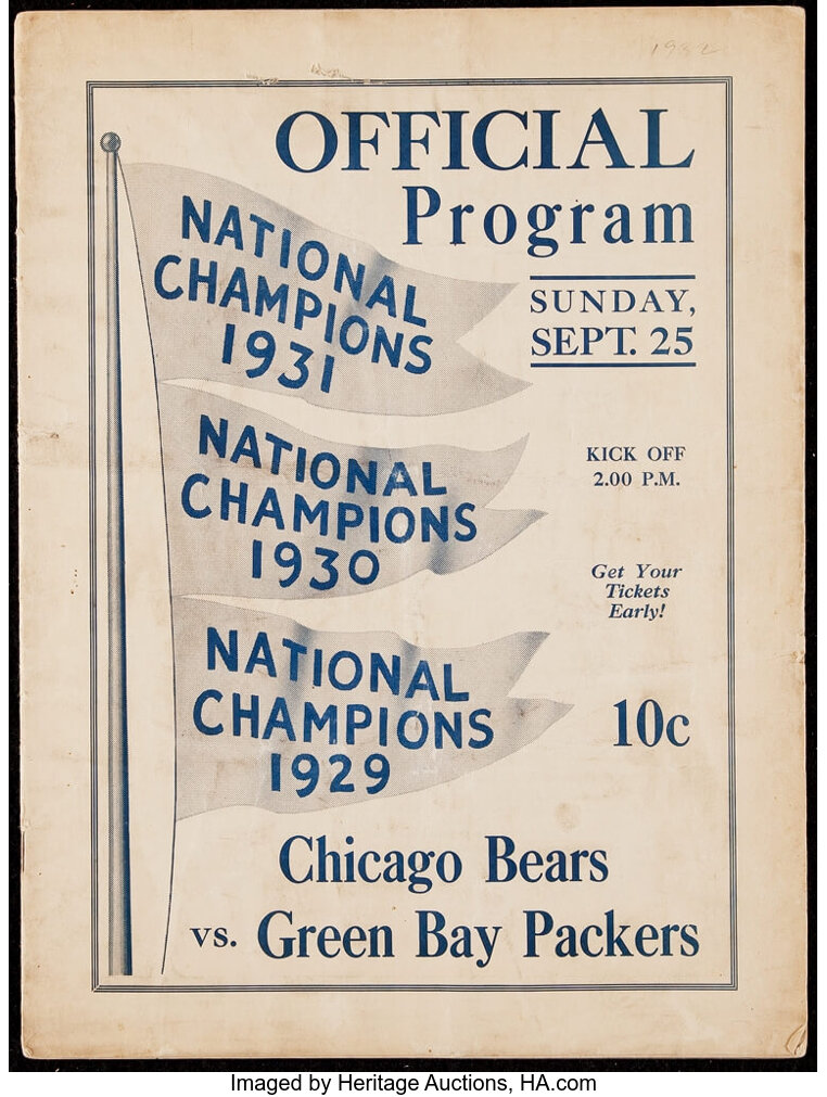 1932 Chicago Bears vs. Green Bay Packers Program - Bears