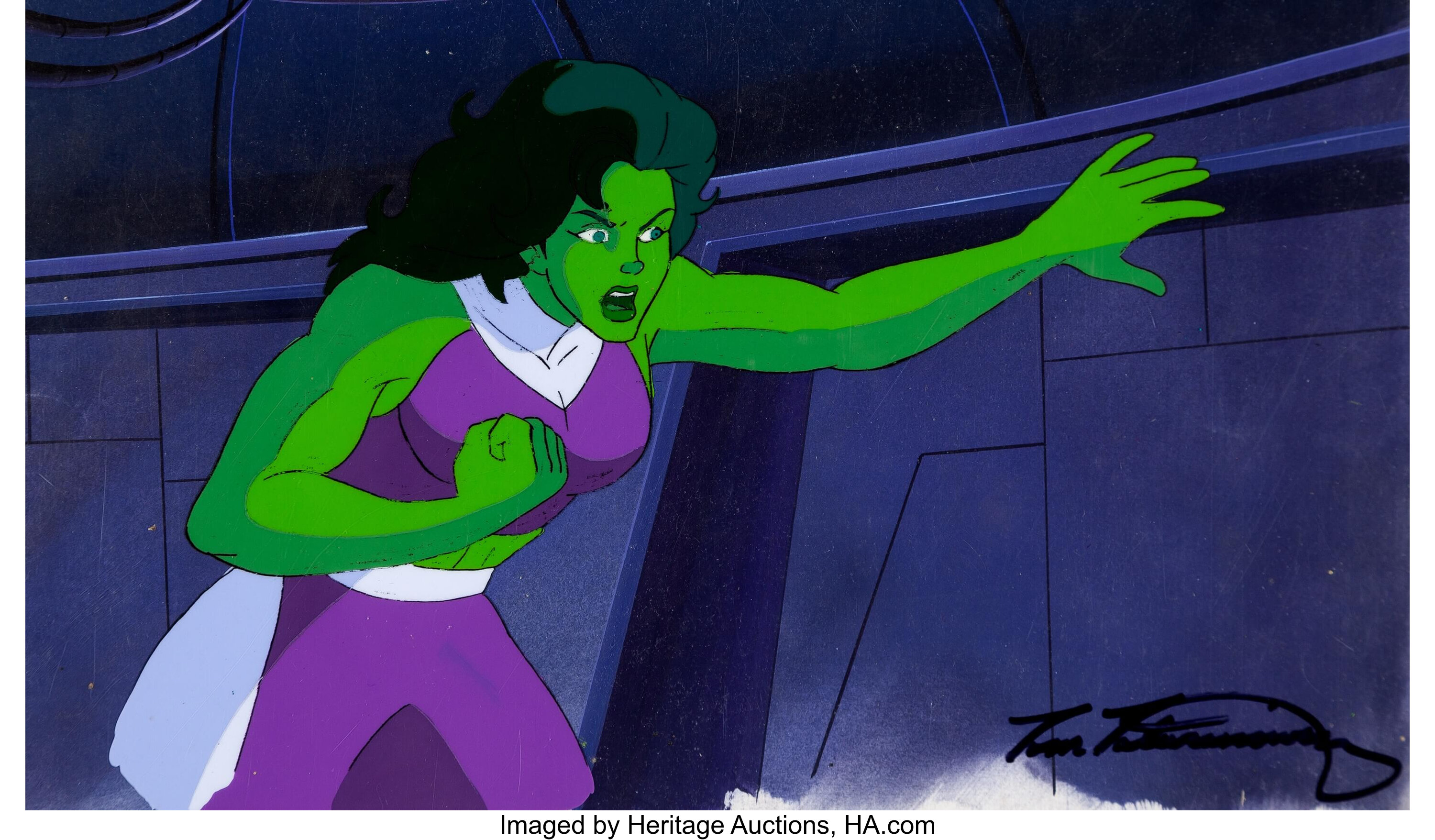 The Incredible Hulk She-Hulk Production Cel and Painted Background