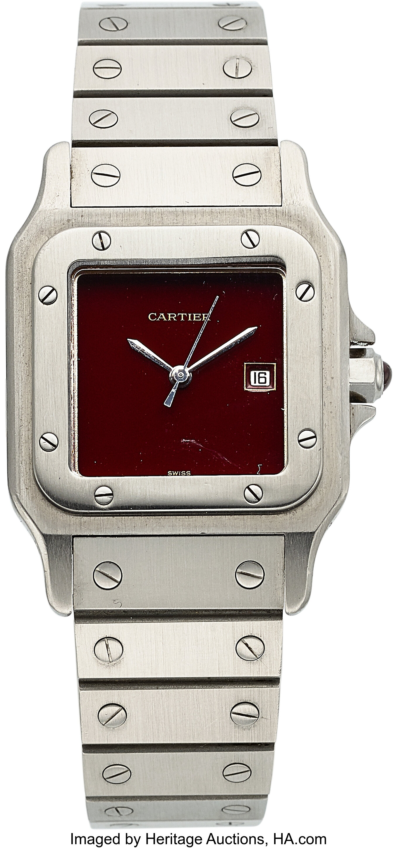 Cartier Santos Galbee Rare Burgundy Dial Circa 1990 s. Lot