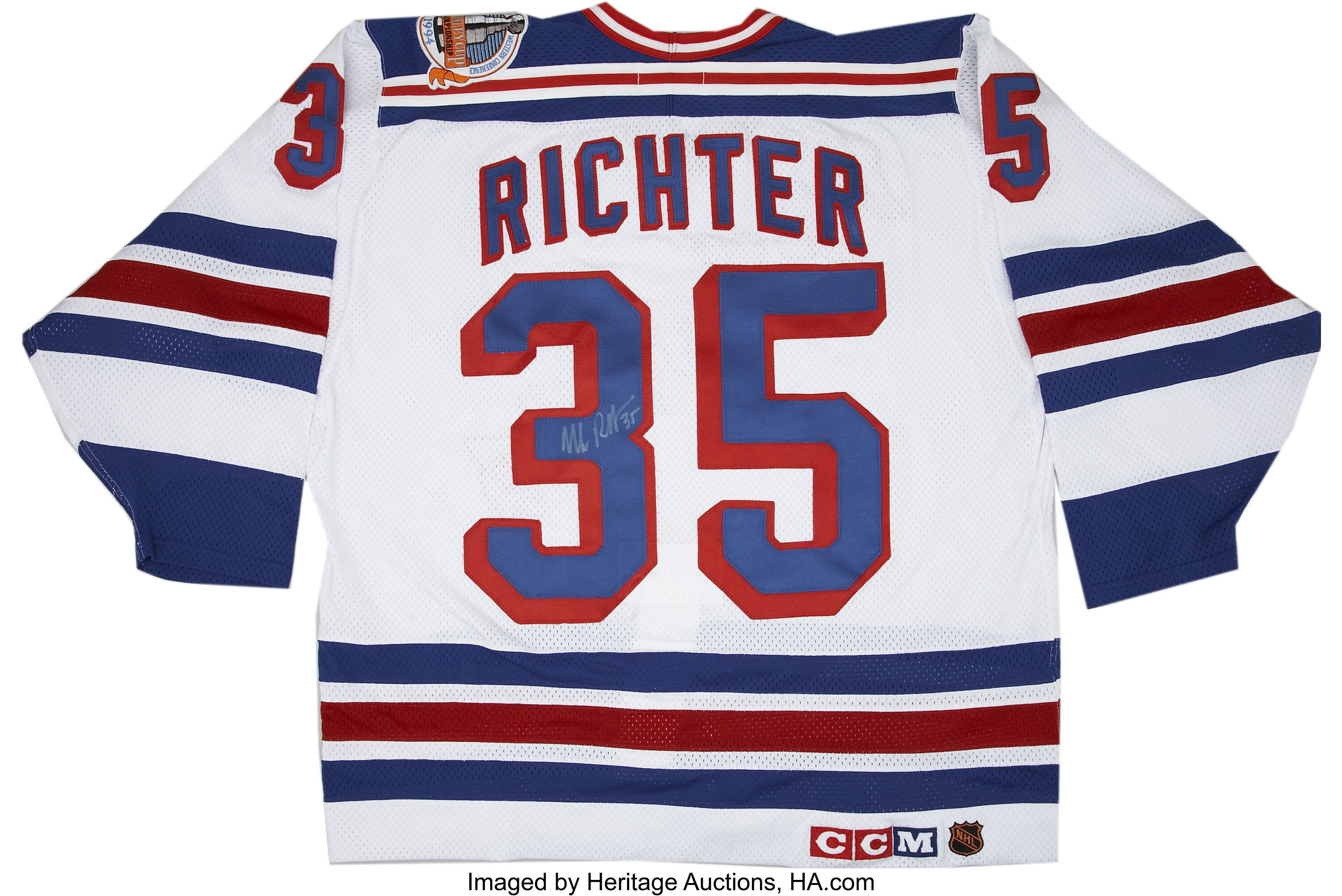 1994 Mike Richter Signed and Game Worn Jersey. New York Ranger