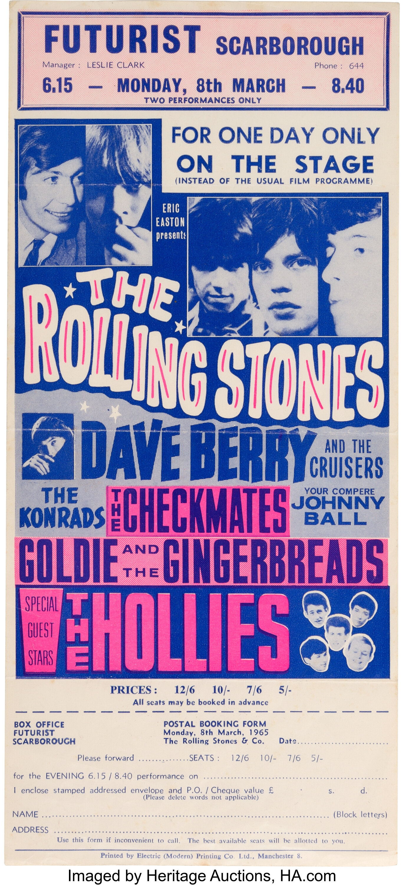 Rolling Stones Futurist Scarborough Handbill (UK, 1965).... Music | Lot ...