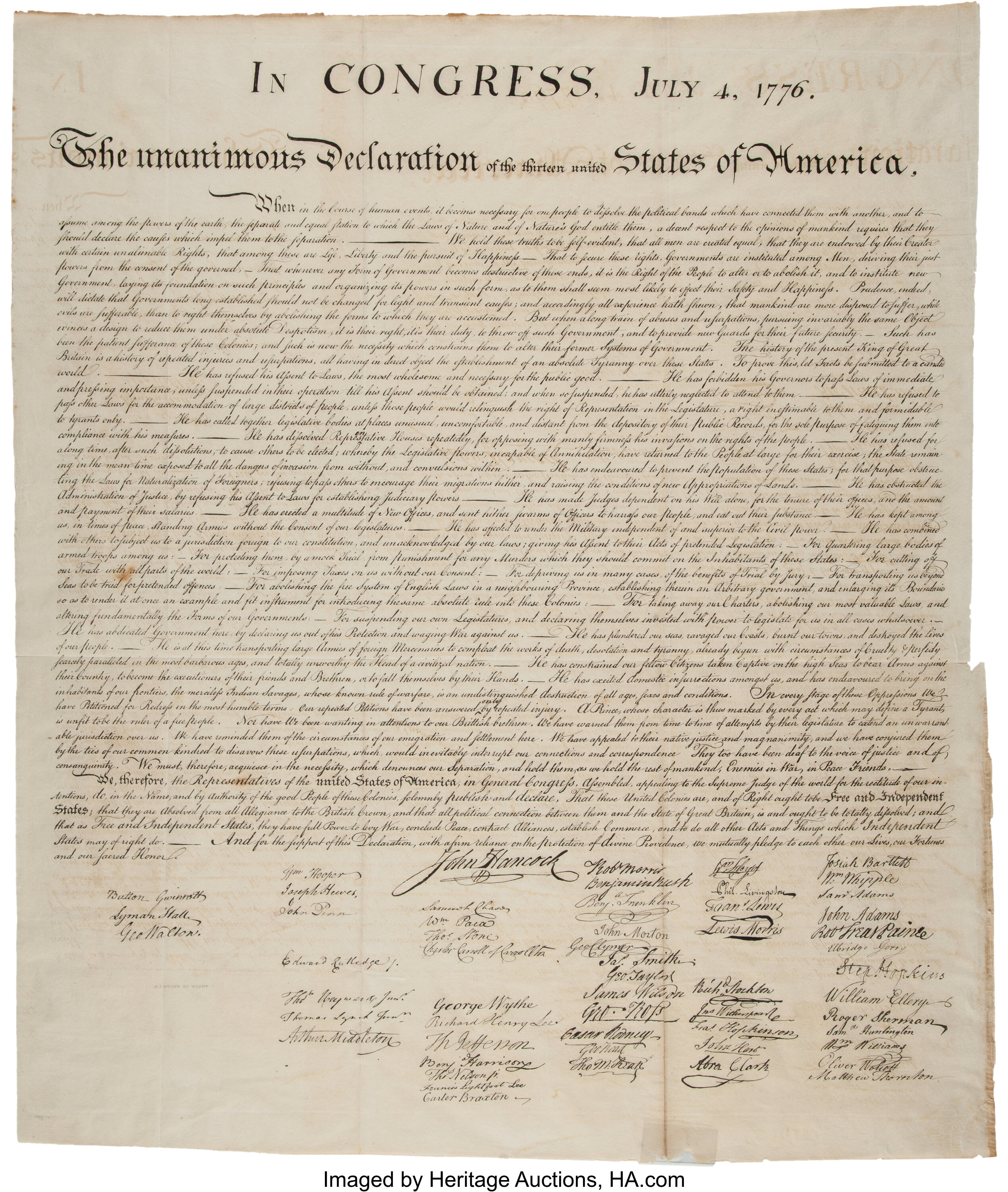 William J. Stone for Peter Force: The Declaration of | Lot #47011 ...