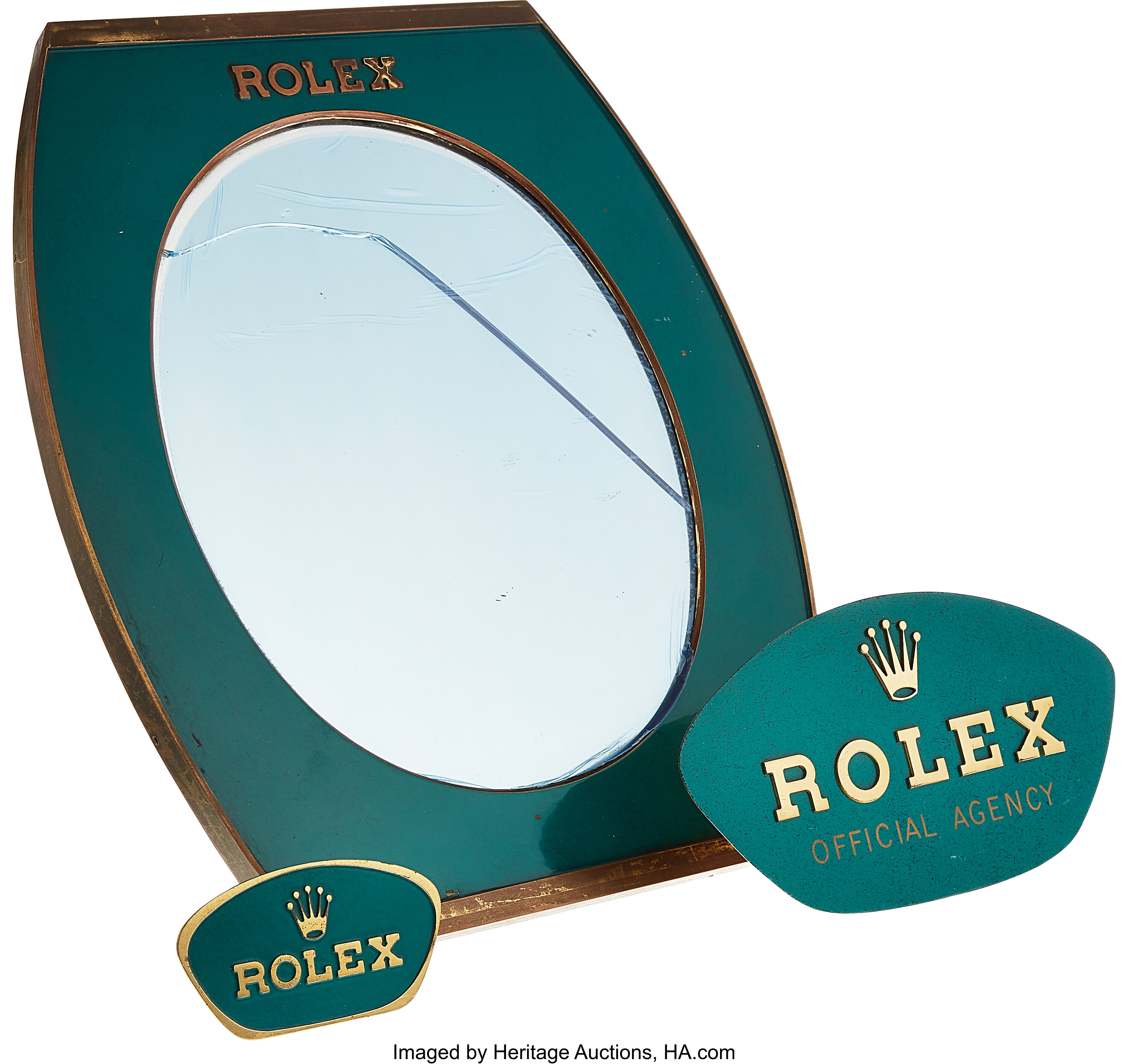 Two Rolex Displays Large Rolex Counter Mirror. Total 3